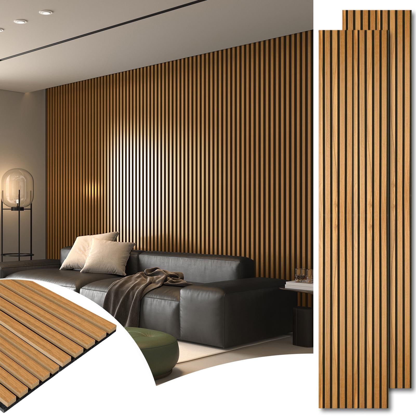 Art3d 2-Pack 104 x 15.75 Acoustic Slat Wood Wall and Ceiling Panels, Fluted Modern Sound Absorbing Panels, Dark Walnut