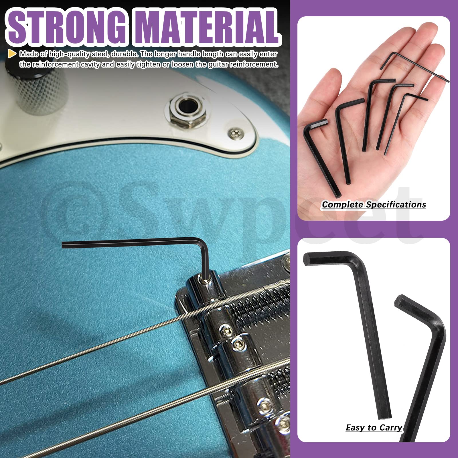 Swpeet 13Pcs Guitar Allen Wrench Set, Including 9Pcs Allen Wrench, 7mm & 8mm Truss Rod Hex Box Wrenches and 4mm & 5mm Ball End T