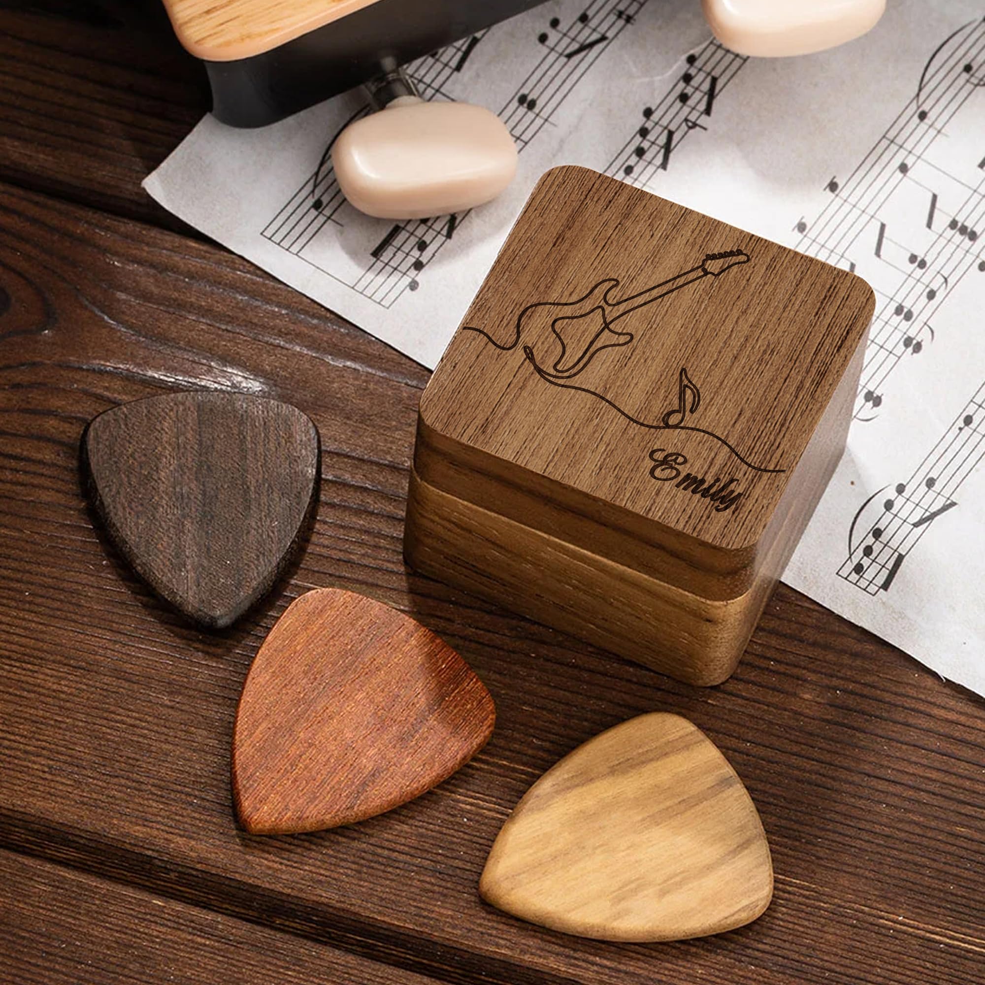 Personalized Guitar Pick Holder Personalized Gifts Engraved Wooden Guitar Picks Holder Custom Guitar Pick Case Box Gifts for Men