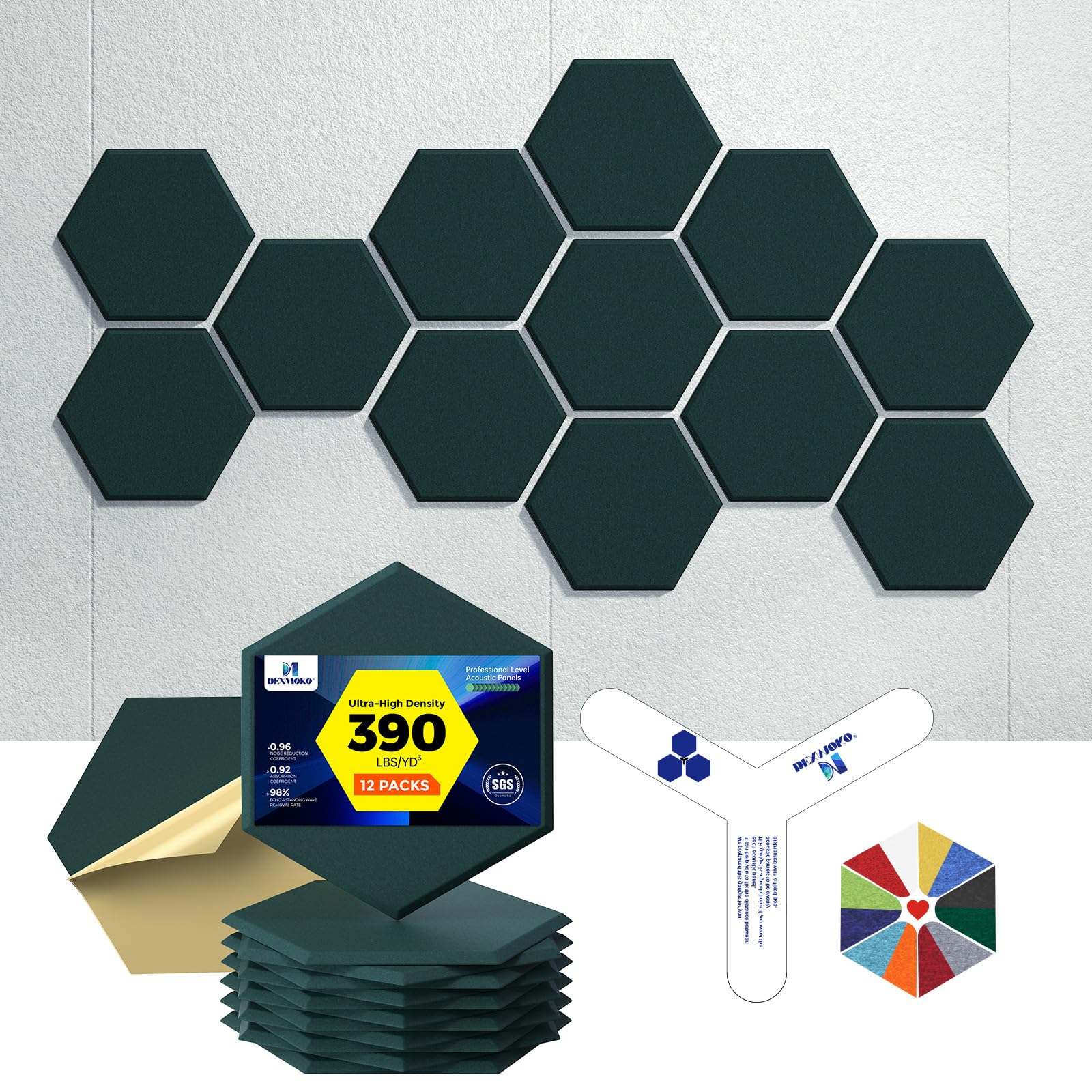 Dexmoko Self-Adhesive Acoustic Panels [390 Lbs/Yd Ultra-High Density], 2Nd Generation Sound Absorbing Panel, Professional Level