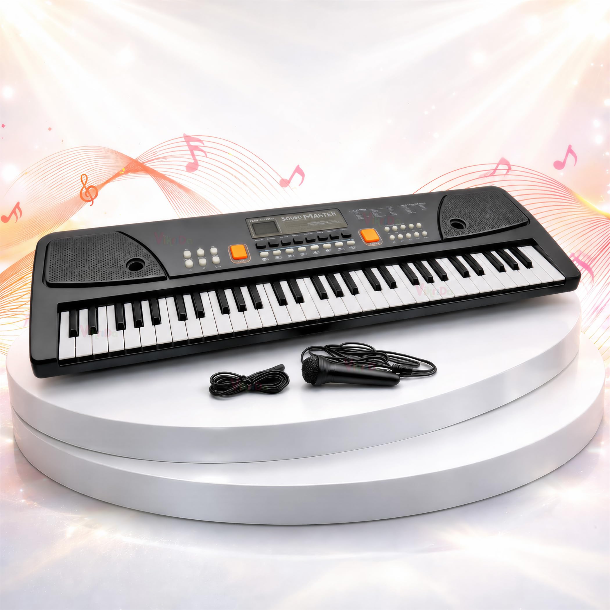 VikriDA Portable Electronic Keyboard - 61 Keys Keyboard for Beginner & Professional, with LCD Display & Microphone for Kids & Ad