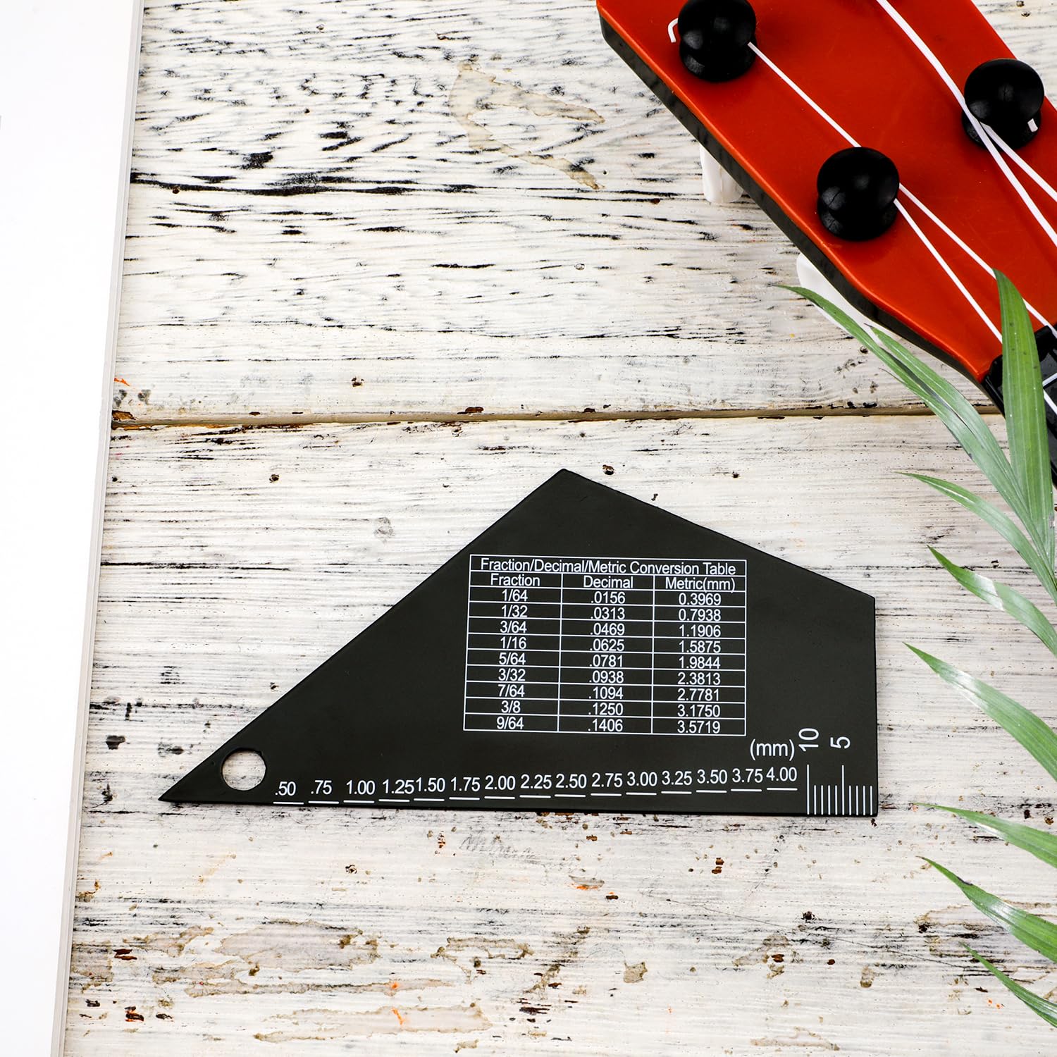 Guitar String Spacing Action Gauge, High Precision Sliding Pentatonic Scale Fret Rocker with Metric & Conversion Charts String H