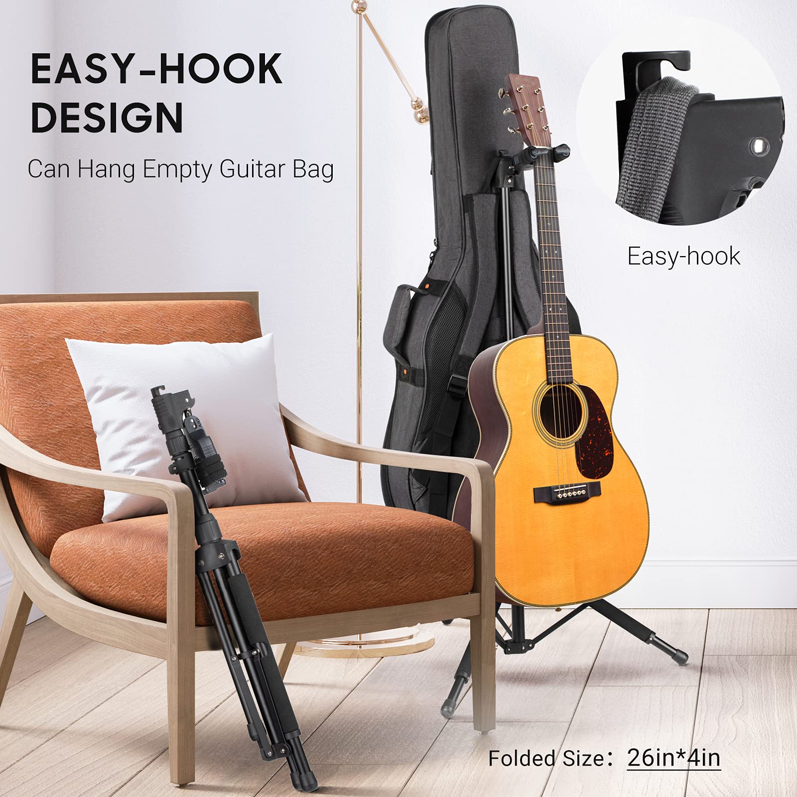 CAHAYA Guitar Stand Universal with Neck Holder Folding Tripod Floor Iron Stand for Acoustic Electric Classical Bass Guitars CY02