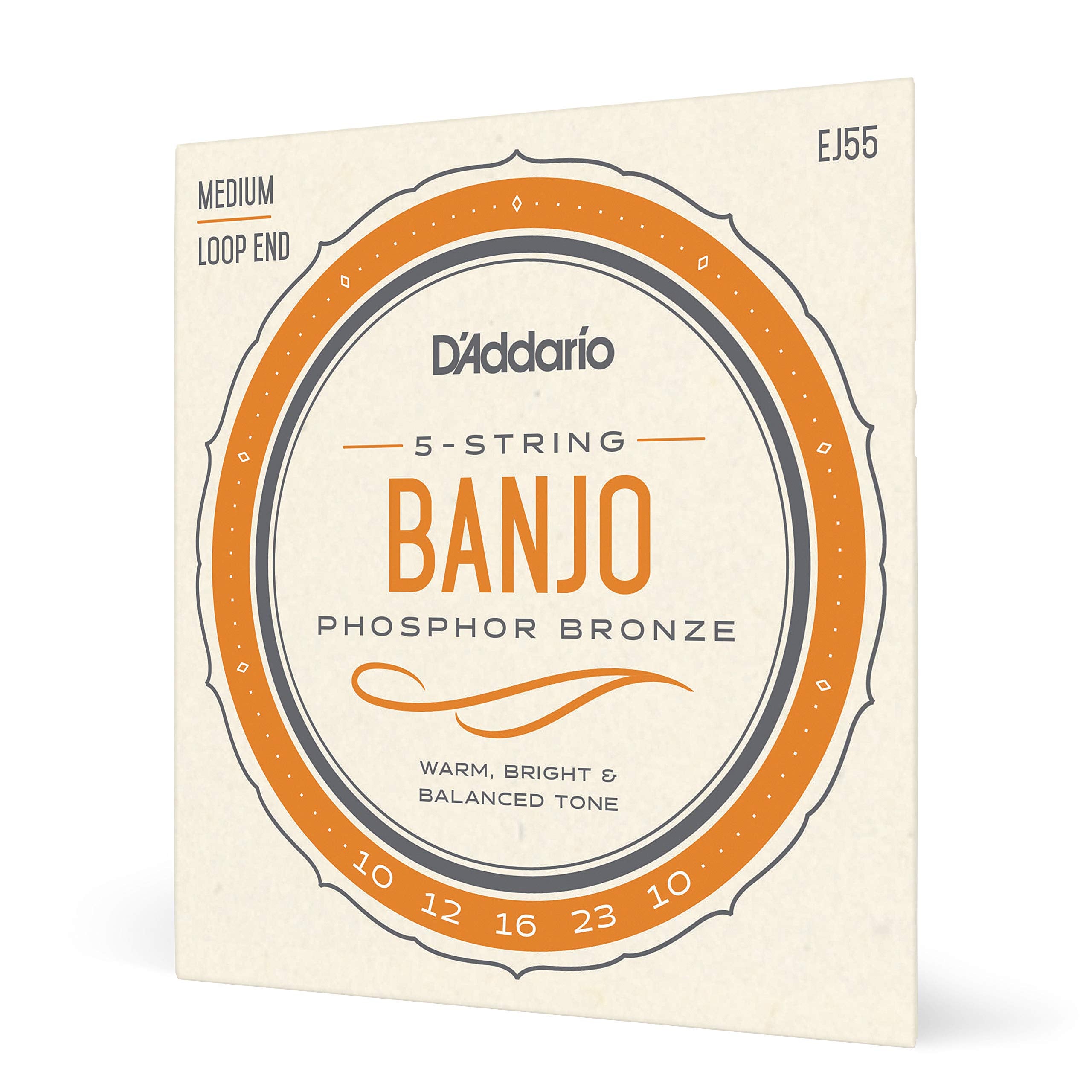 DAddario Tenor Banjo Strings, Phosphor Bronze, EJ55, Medium Gauge 9-30, 5 String Set, Pack of 1