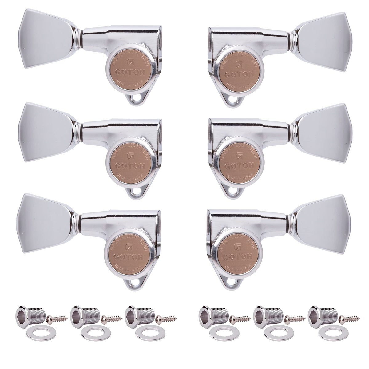 Gotoh Magnum Lock-Trad 3+3 Guitar Tuners With Keystone Knobs, Chrome