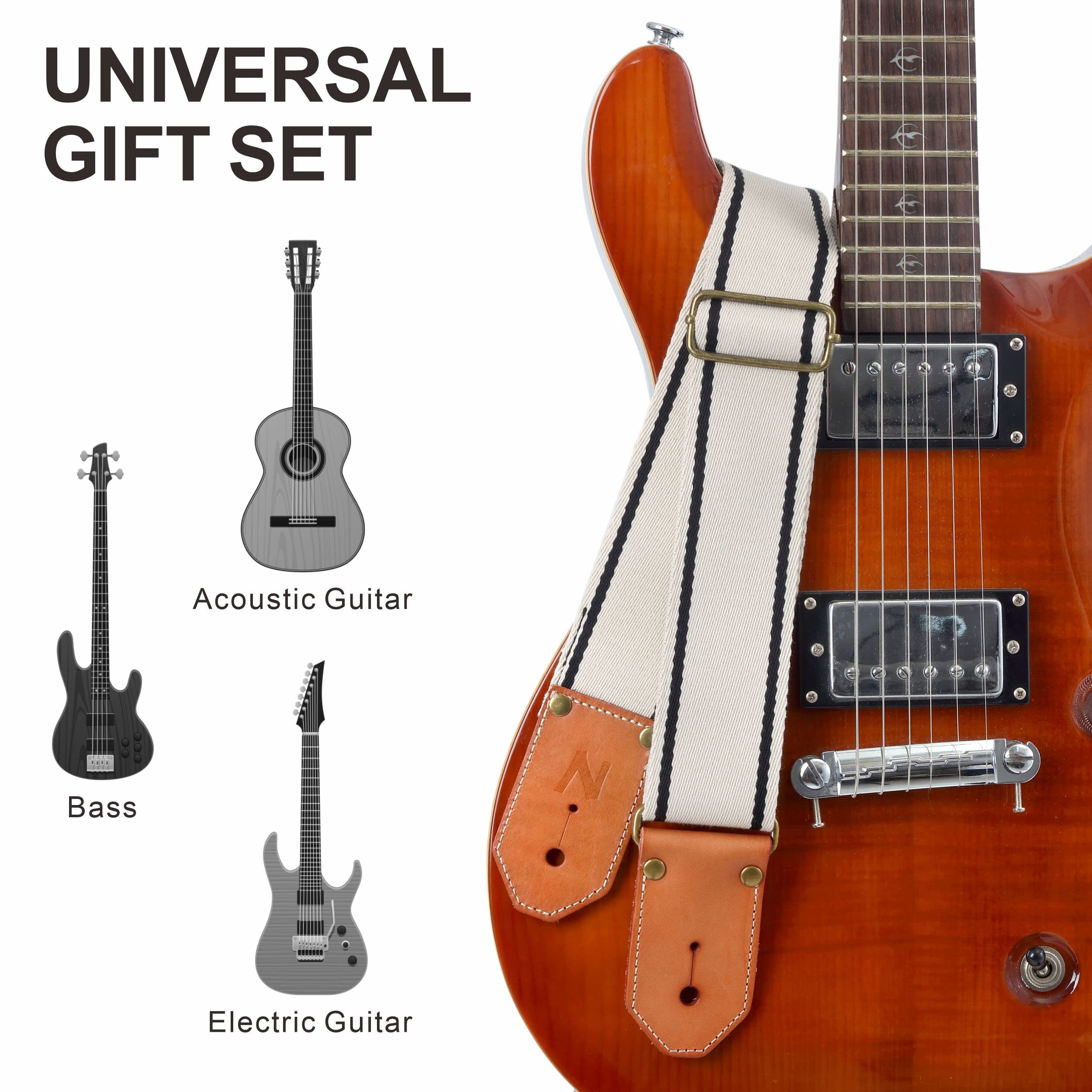 Nefelibata Cool Woven Guitar Strap - Cotton Guitar Straps with Thicked First Layer Vegetable Tanned Cowhide Leather Ends for Aco