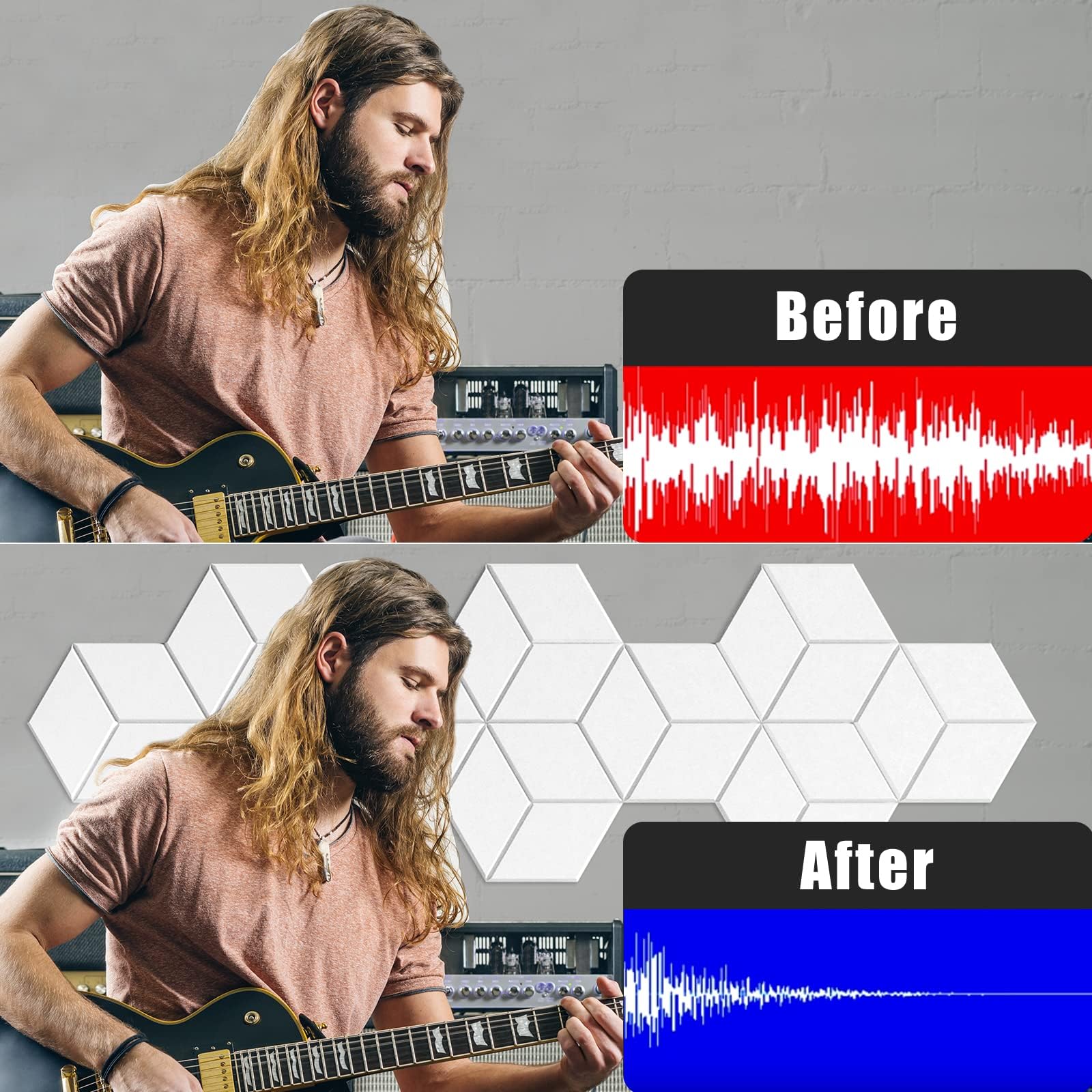 Dailycooper 12 Pack Self-adhesive Acoustic Panels 12'' X 10'' X 0.4'' - Sound Proof Foam Panels with High Density, Stylish Y-Lin