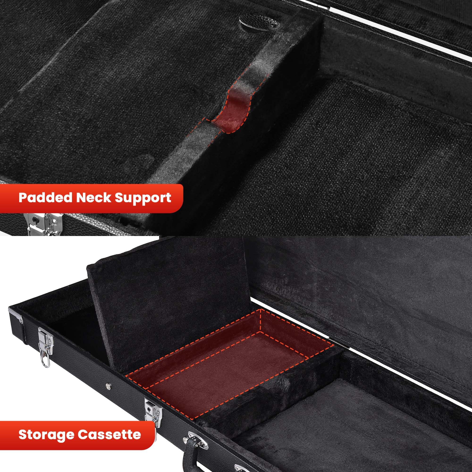 AW Square Electric Guitar Case Hard for Standard Guitar Universal Wooden Hard Shell Rectangle Portable Carrying Case with Lock L