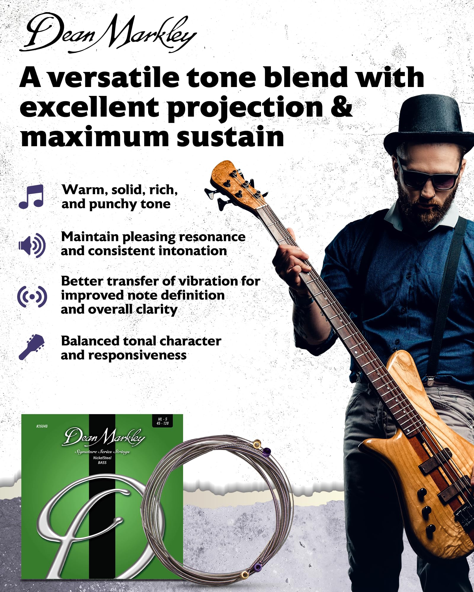 NickelSteel Signature Bass Guitar Strings 5 String Set, Roundwound Electric Bass Strings Medium Light, Incredible Long-Lasting T