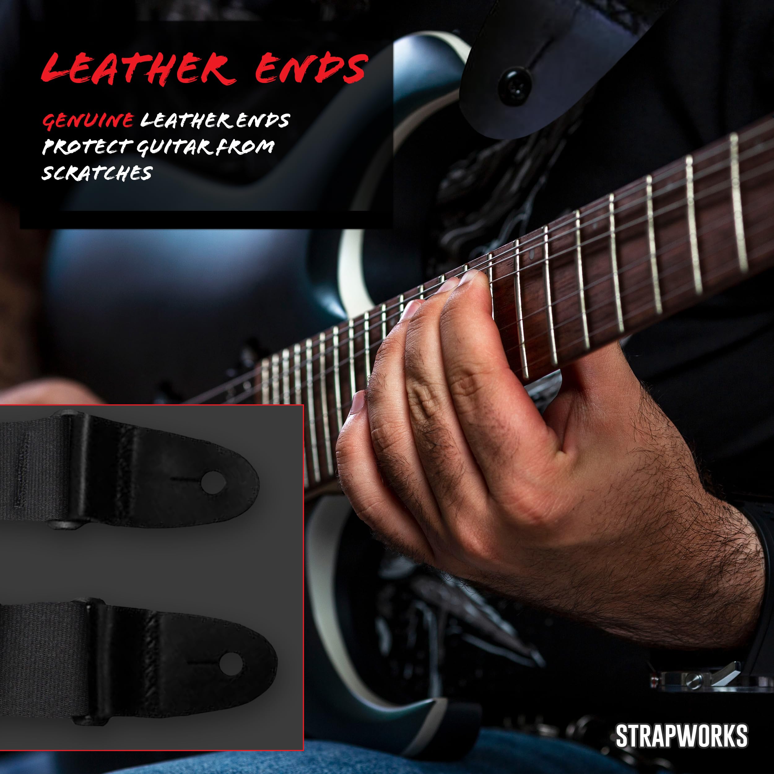 Killer Guitar Strap - Stylish Straps for Electric and Acoustic Guitars With Leather Tabs, 2 Inches x 5 Feet, Black