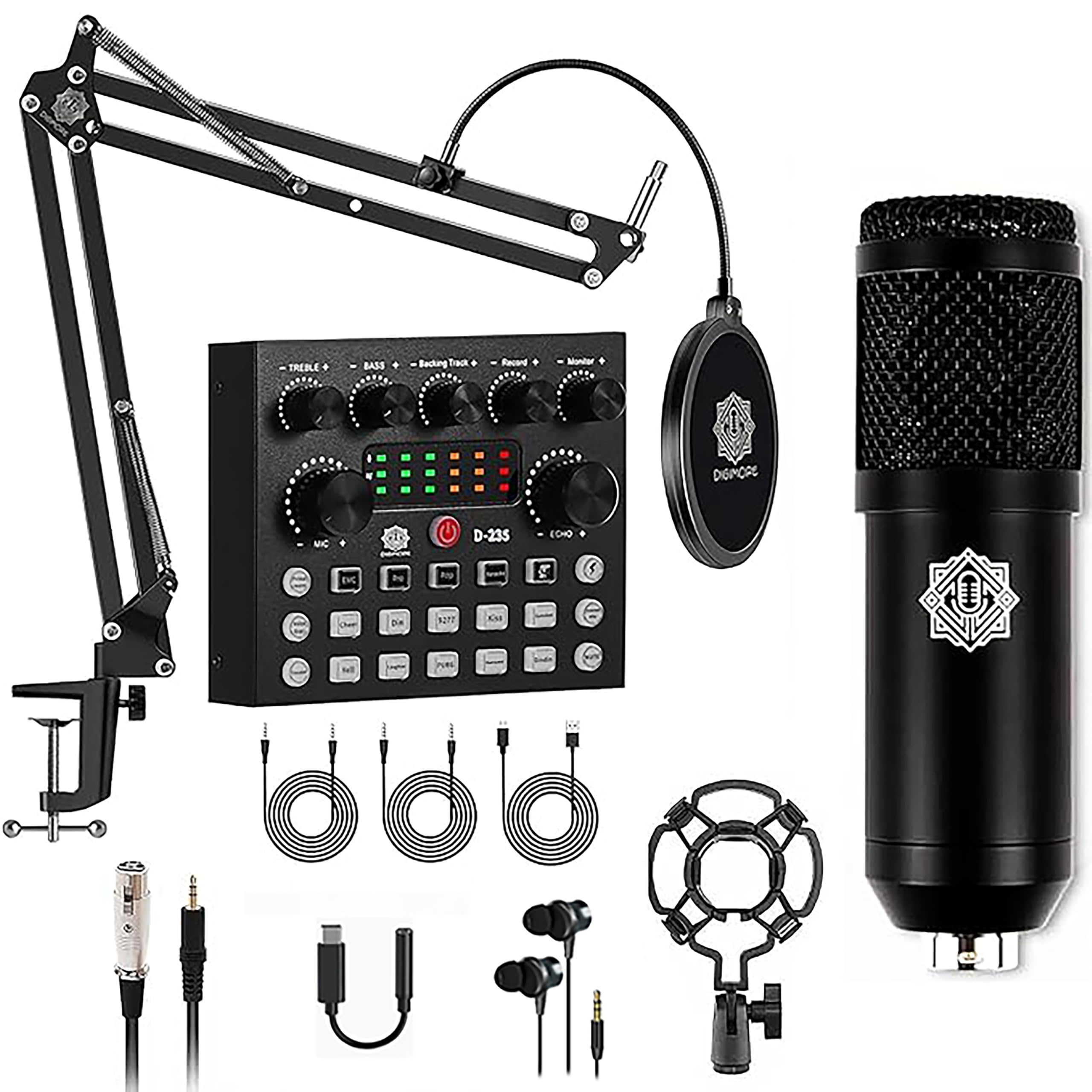 DIGIMORE Condenser Mic for Singing with V8 Sound Card | Condenser Microphone Kit | Voice Changer | Studio Recording Equipments F