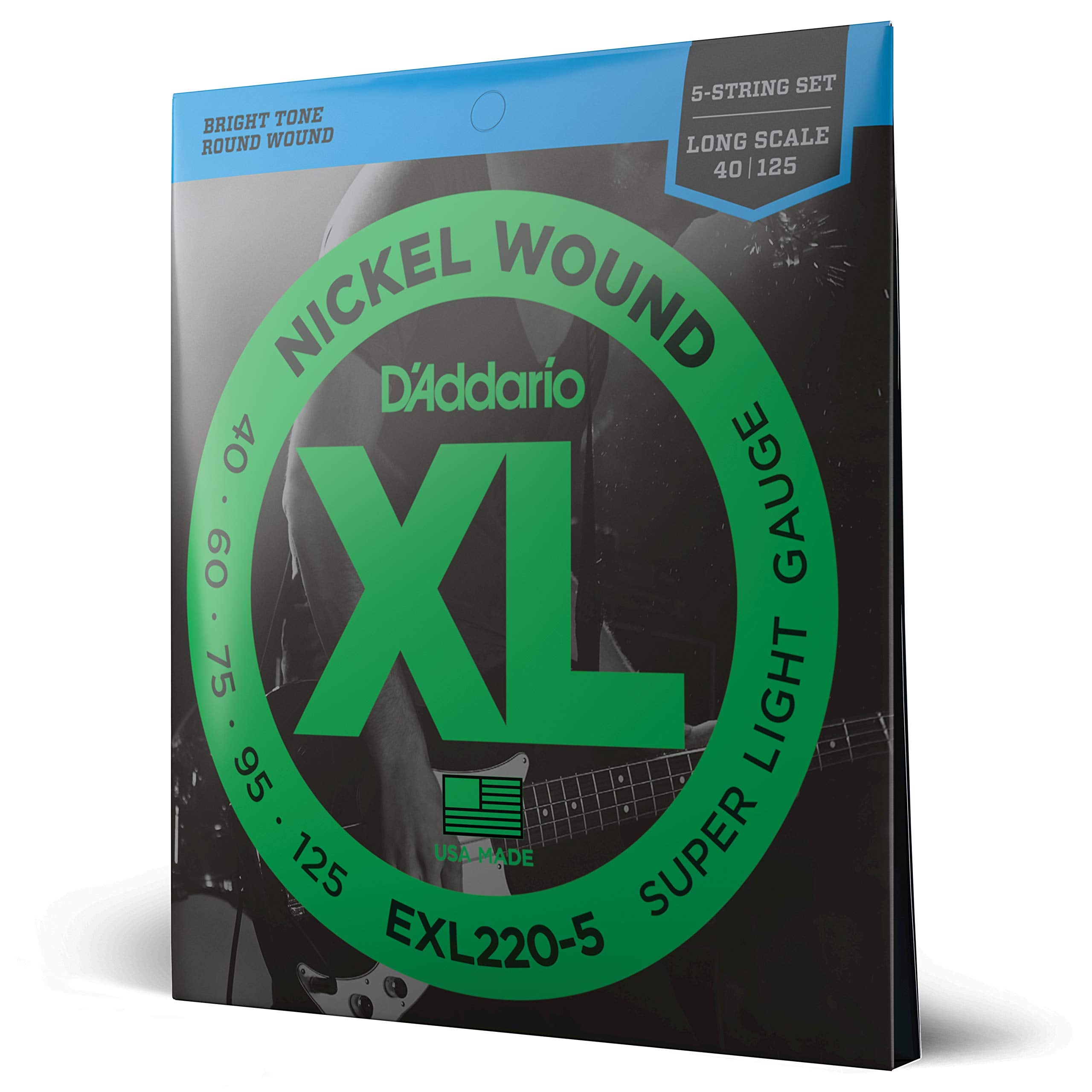 D'Addario Bass Guitar Strings - Xl Nickel Bass Strings - Exl220-5 - Perfect Intonation, Consistent Feel, Powerful Durability - F
