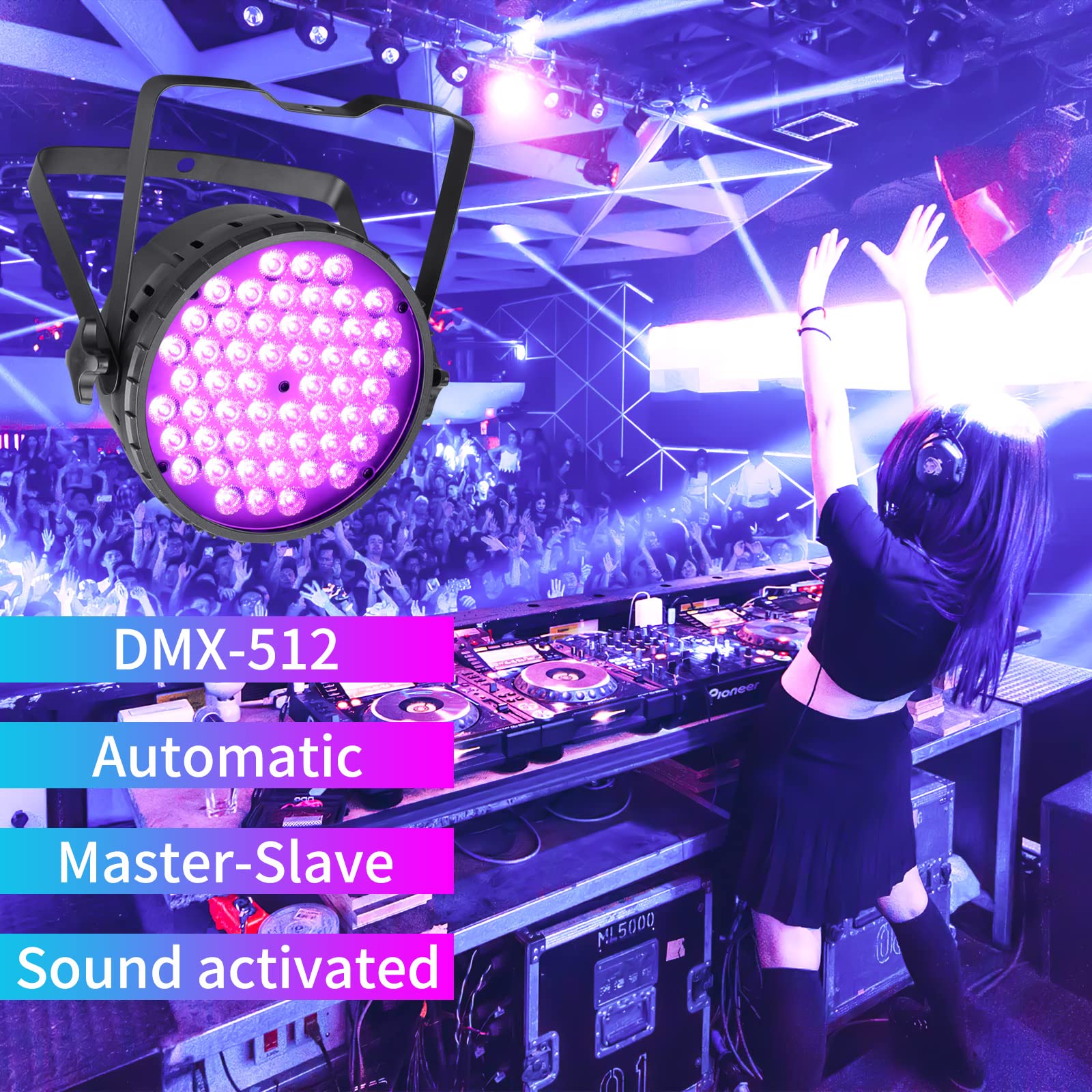 BETOPPER Stage Lights for Parties, 54x3W LED Par Lights RGB, DMX DJ Lights Sound Activated,Strobe Wash Lights for Party, Wedding