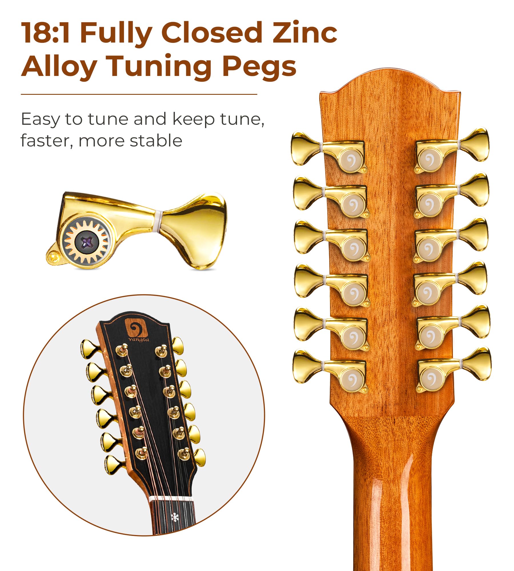 Vangoa Advanced 12 String Guitar Full Size Twelve String Acoustic Electric 4 Band EQ Electroacoustic Guitar Set for Beginner Adu