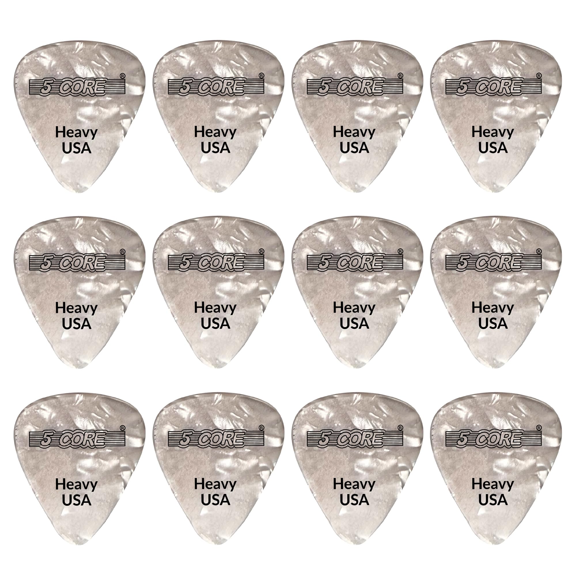 5 core guitar Picks  White color Pick for guitar 12 Pcs  Heavy gauge Durable Premium celluloid guitar Picks 096mm- g PIcK H WH 1