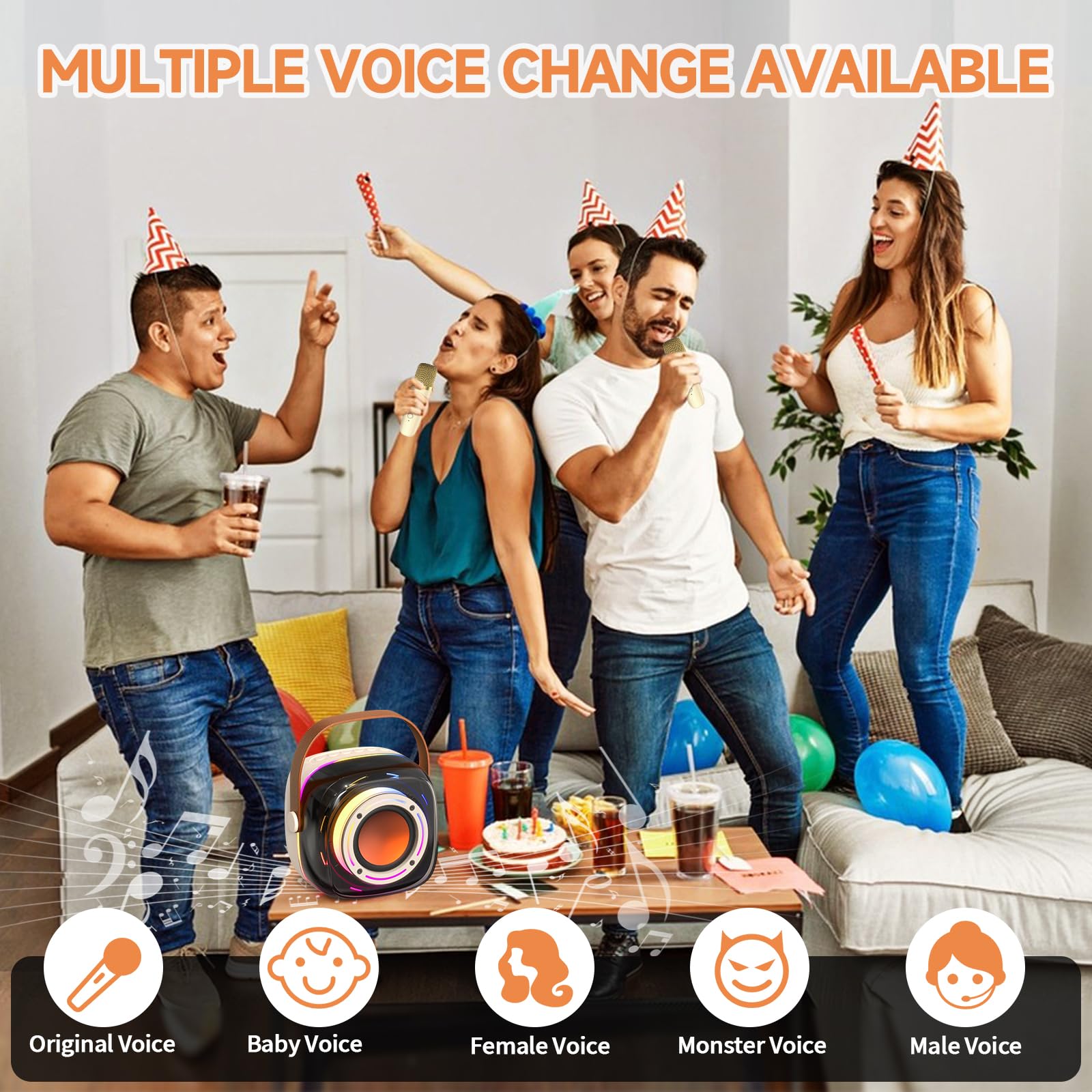 Karaoke Machine with 2 Wireless Mircophones for Adults Kids, Portable Bluetooth Karaoke Speaker with 3.5'' Full-Range Speaker an
