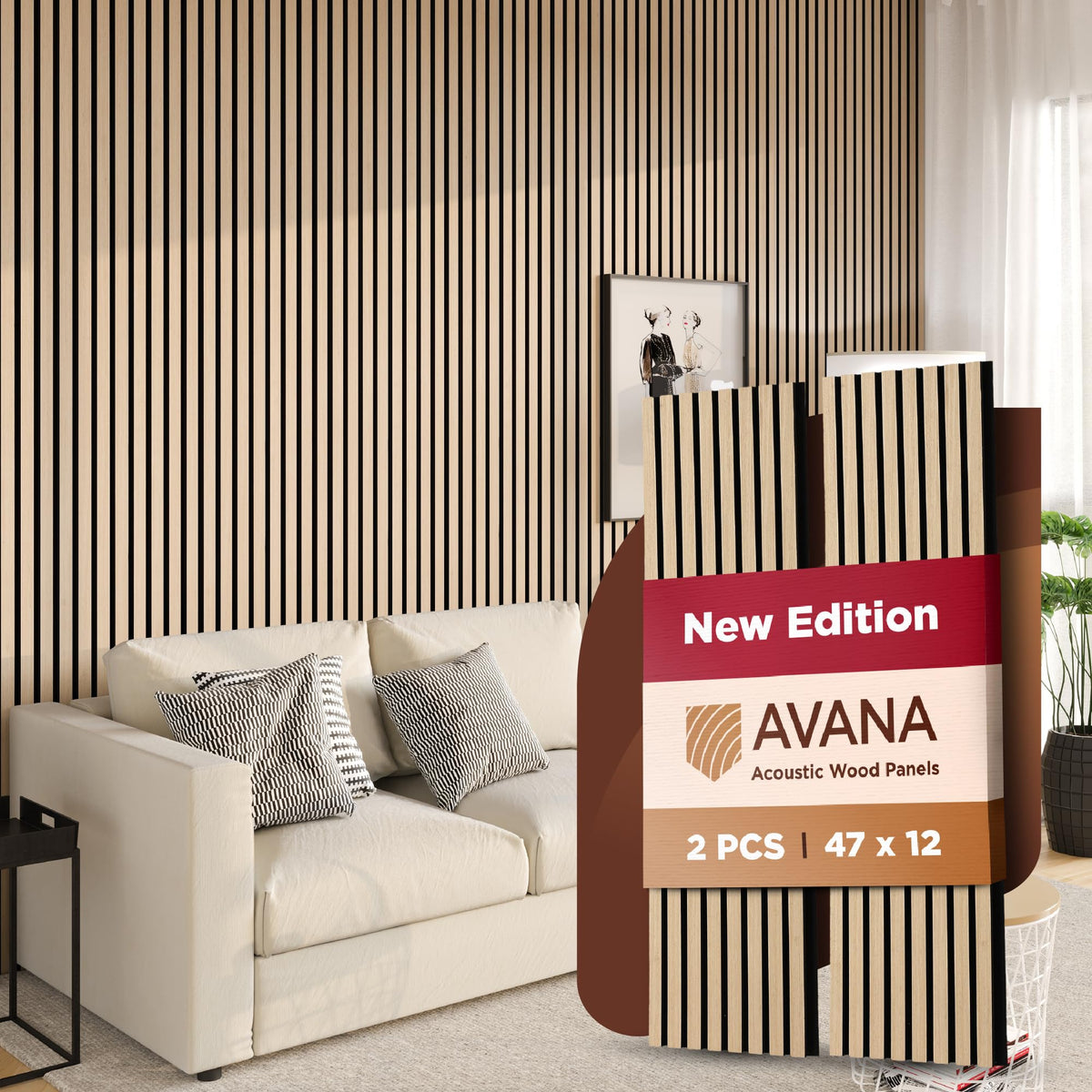 Avana Acoustic Wood Wall Panels - 47.2 X 12.6 White Oak Acoustic Panels 2 Pcs - Modern Wall Panels For Interior Wall Decor For H