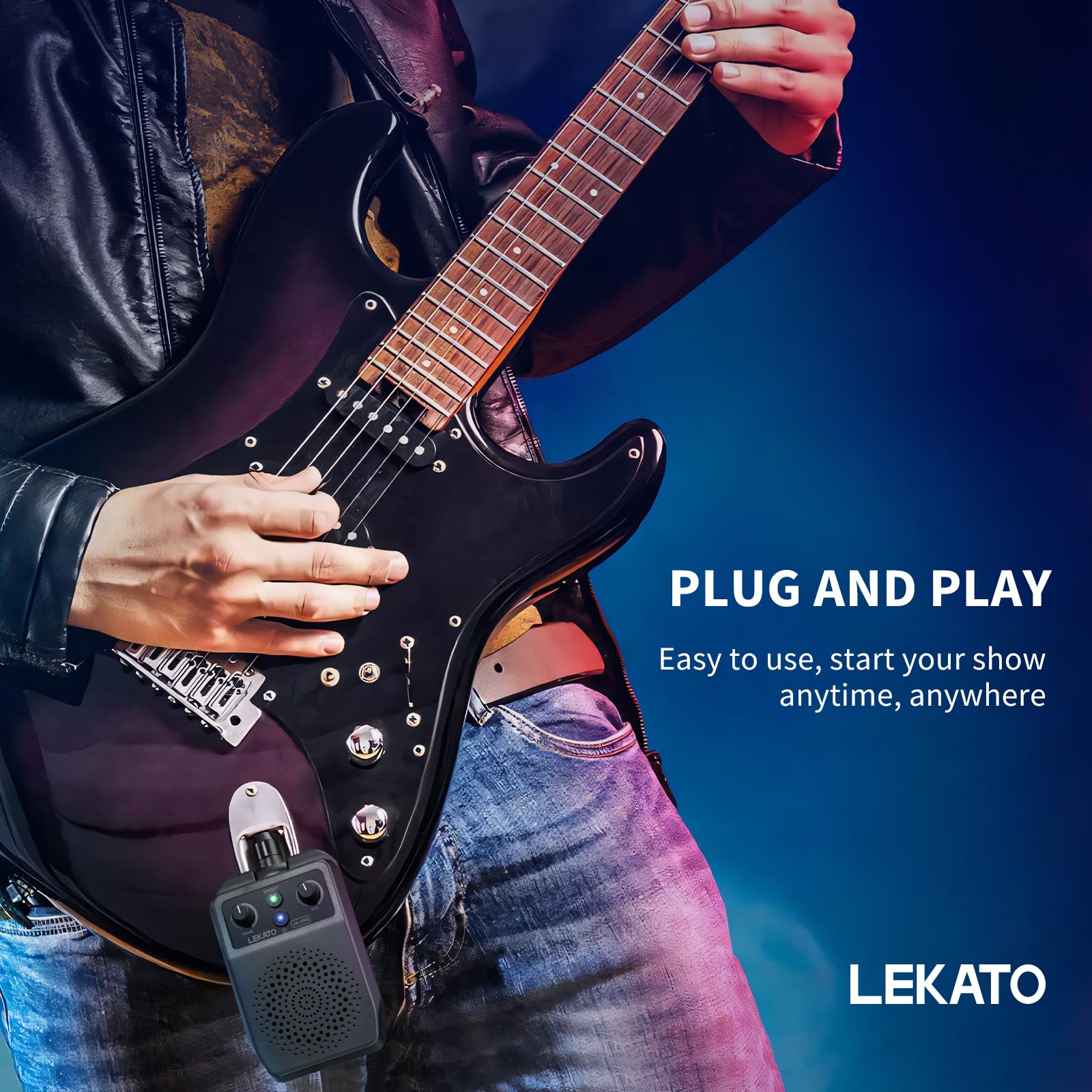 LEKATO Mini Electric Guitar Amp 5W, Portable Guitar Amp Bluetooth with Built-in 4 Effects, Clean Distortion Overdrive Reverb, Re
