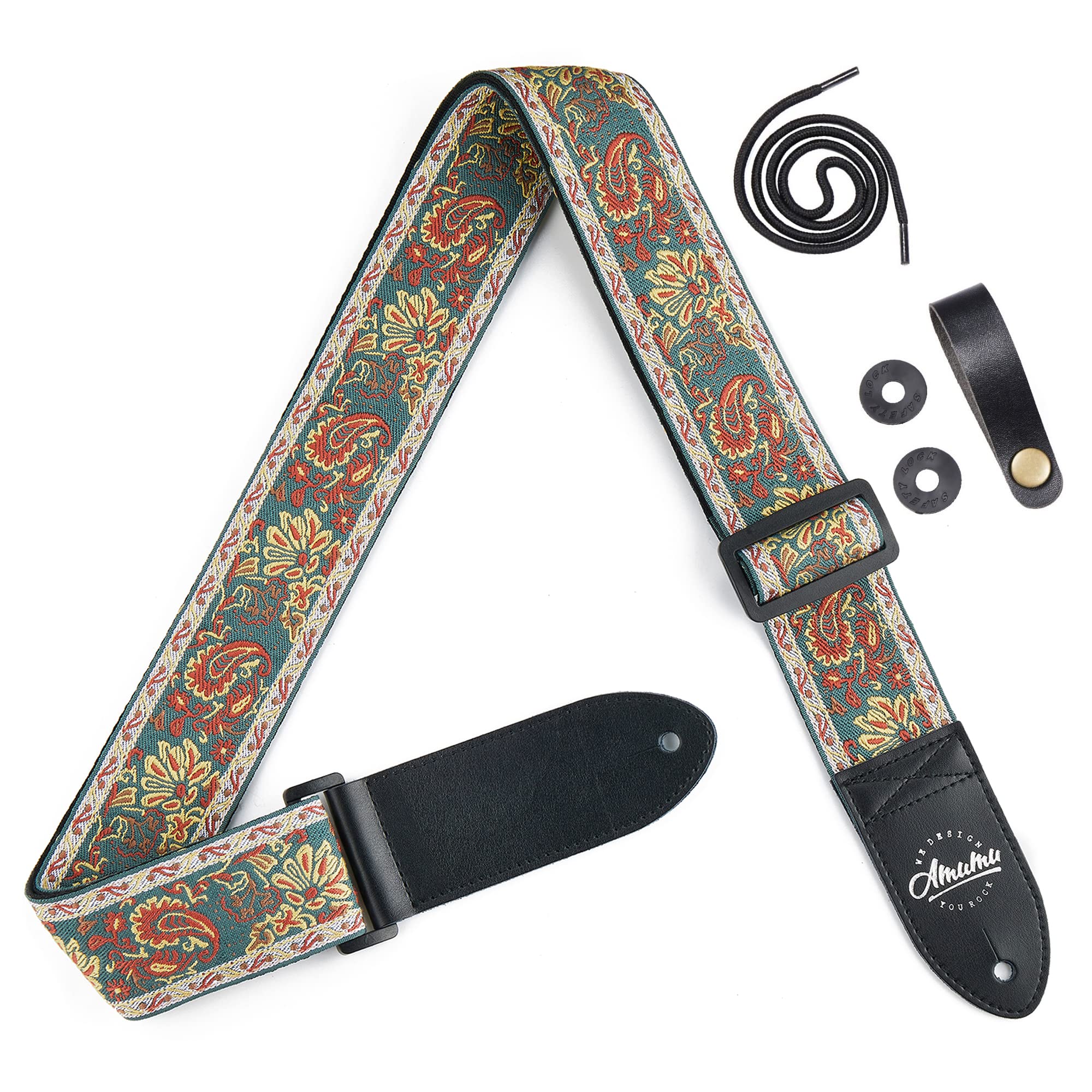 Amumu Guitar Strap Vintage Jacquard Paisley For Bass, Electric & Acoustic Guitar Accessories