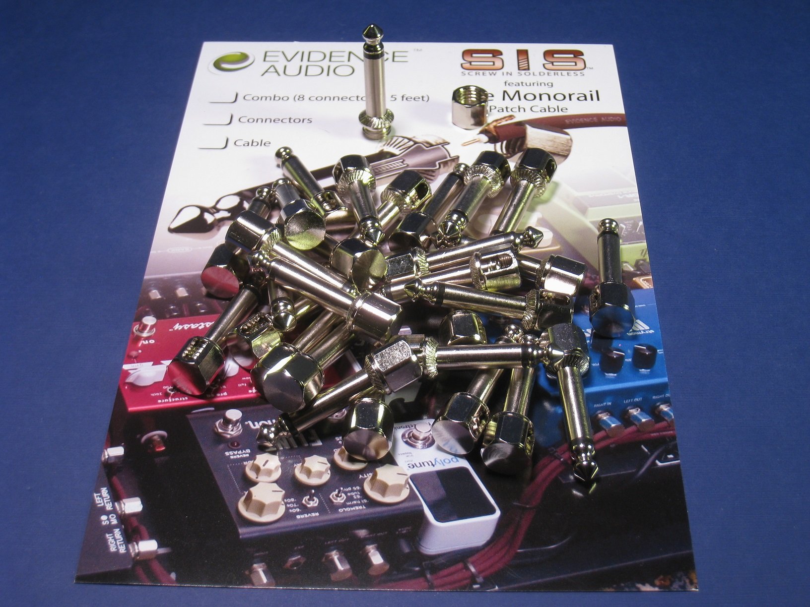 Geistnote's Evidence Audio The Monorail, Burgundy Cable, SIS (Solderless) Pedalboard Kit - 10 SIS plugs/10 feet of Burgundy Mono