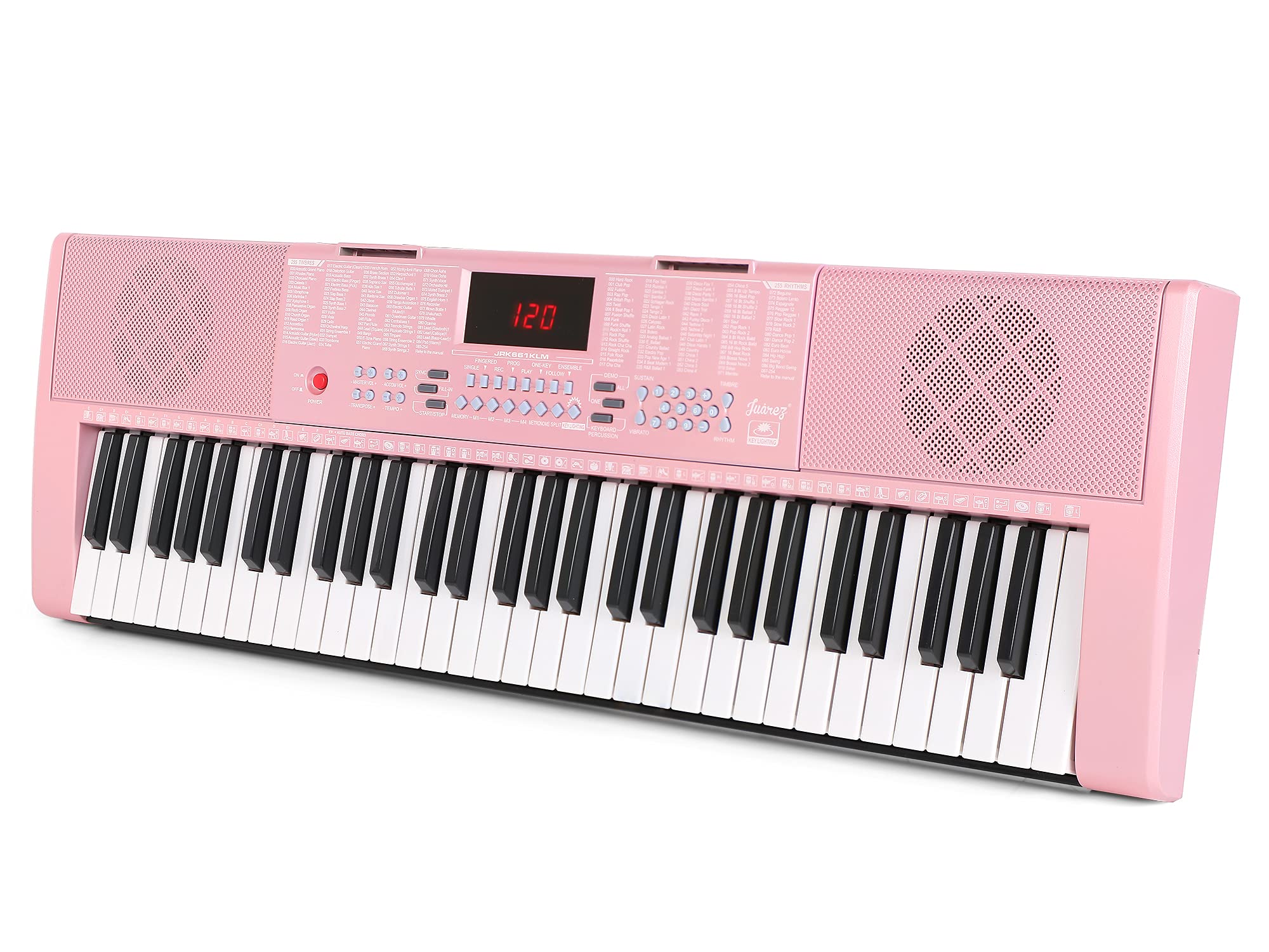Juarez Jrk661Klm 61-Key Light-Up Electronic Keyboard Piano  255 Timbres, 255 Rhythms, 50 Demo Songs, Mic Input, Record & Playbac