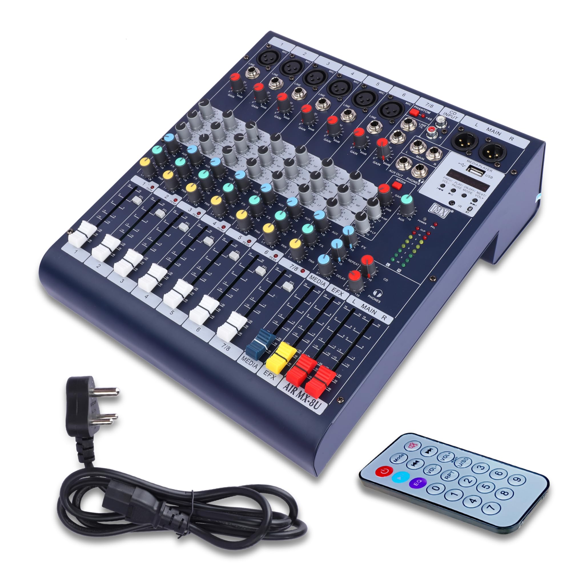 Mx 8-Channel Professional Audio Mixer With Bluetooth, Usb, Mp3 Player - Dj Console With Mic/Line Inputs, Stereo Fx, Live Sound M