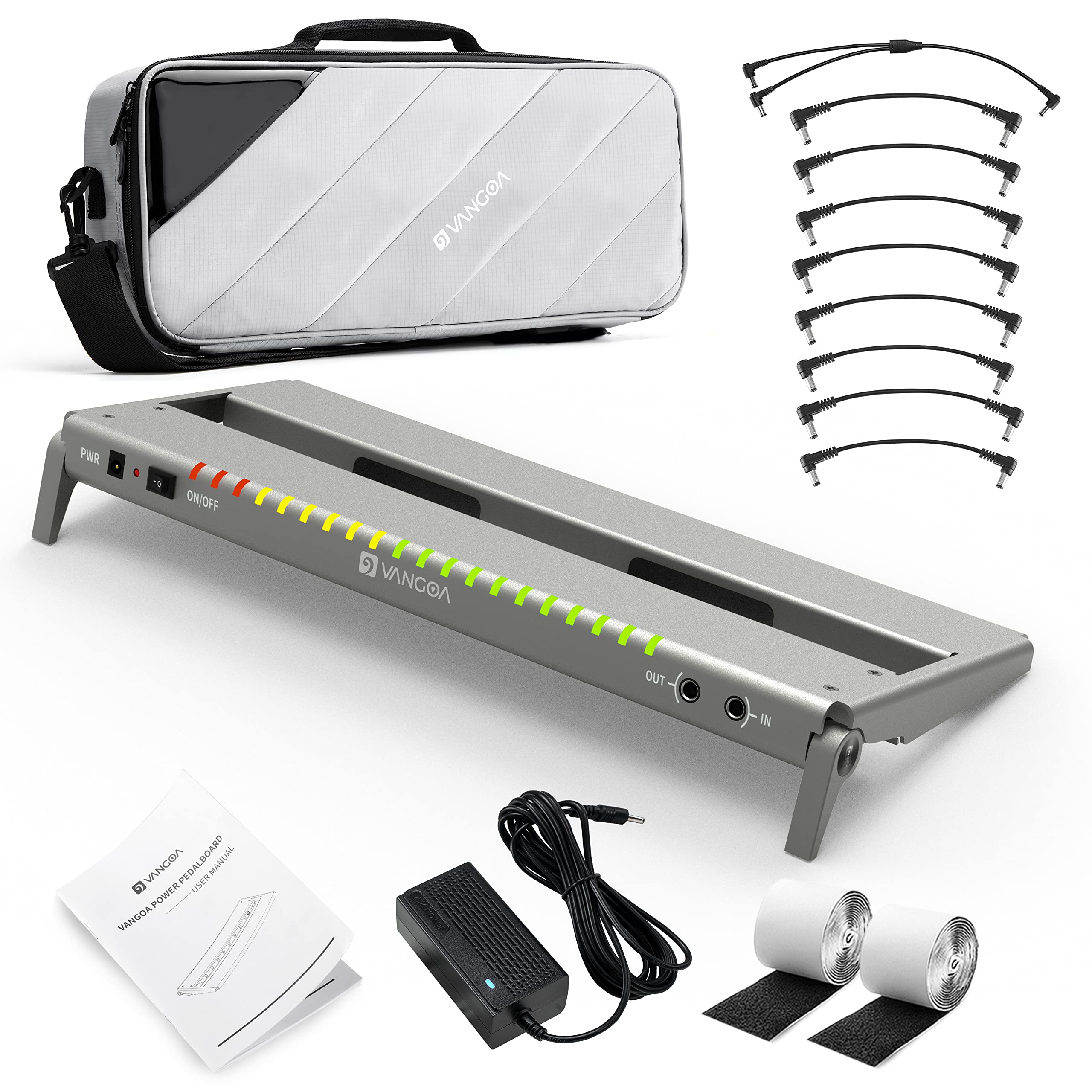 Vangoa Guitar Pedal Board With Built-In Isolated Power Supply, Vppd-S Aluminum Small Portable Folding Powered Guitar Pedalboard