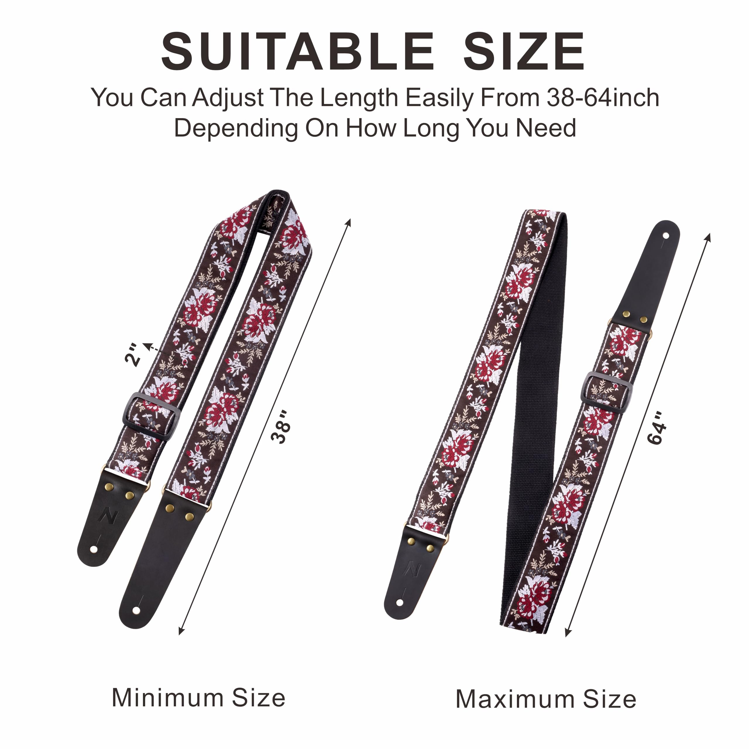 Nefelibata Guitar Strap, Cotton Guitar Straps with Head Cowhide Leather Ends for Bass, Electric & Acoustic Guitars, Free Strap B