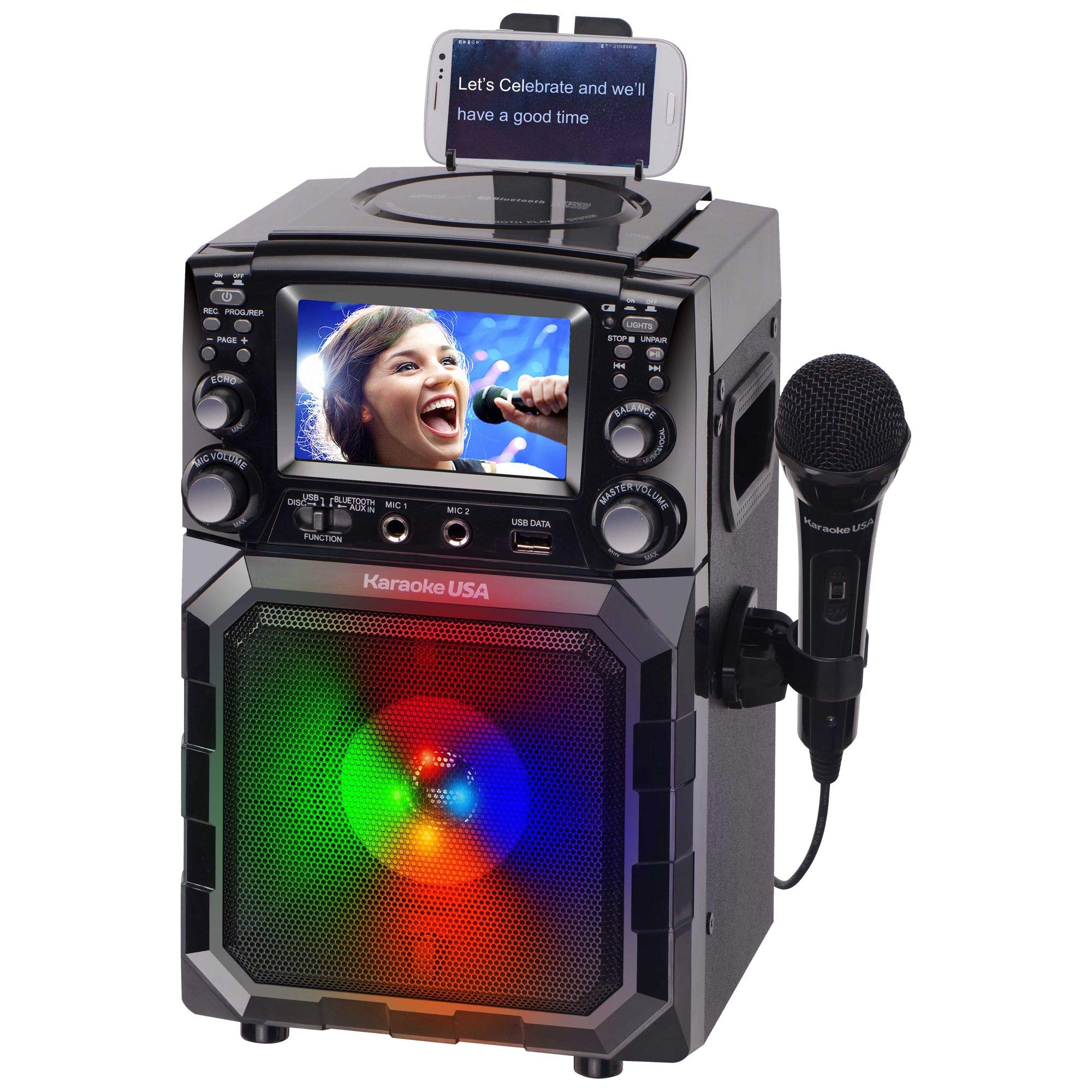 Portable Karaoke Machine with Lyrics Display | Color Screen | CD+G, MP3+G & USB MP3 | Wireless Bluetooth Speaker with Built-in R