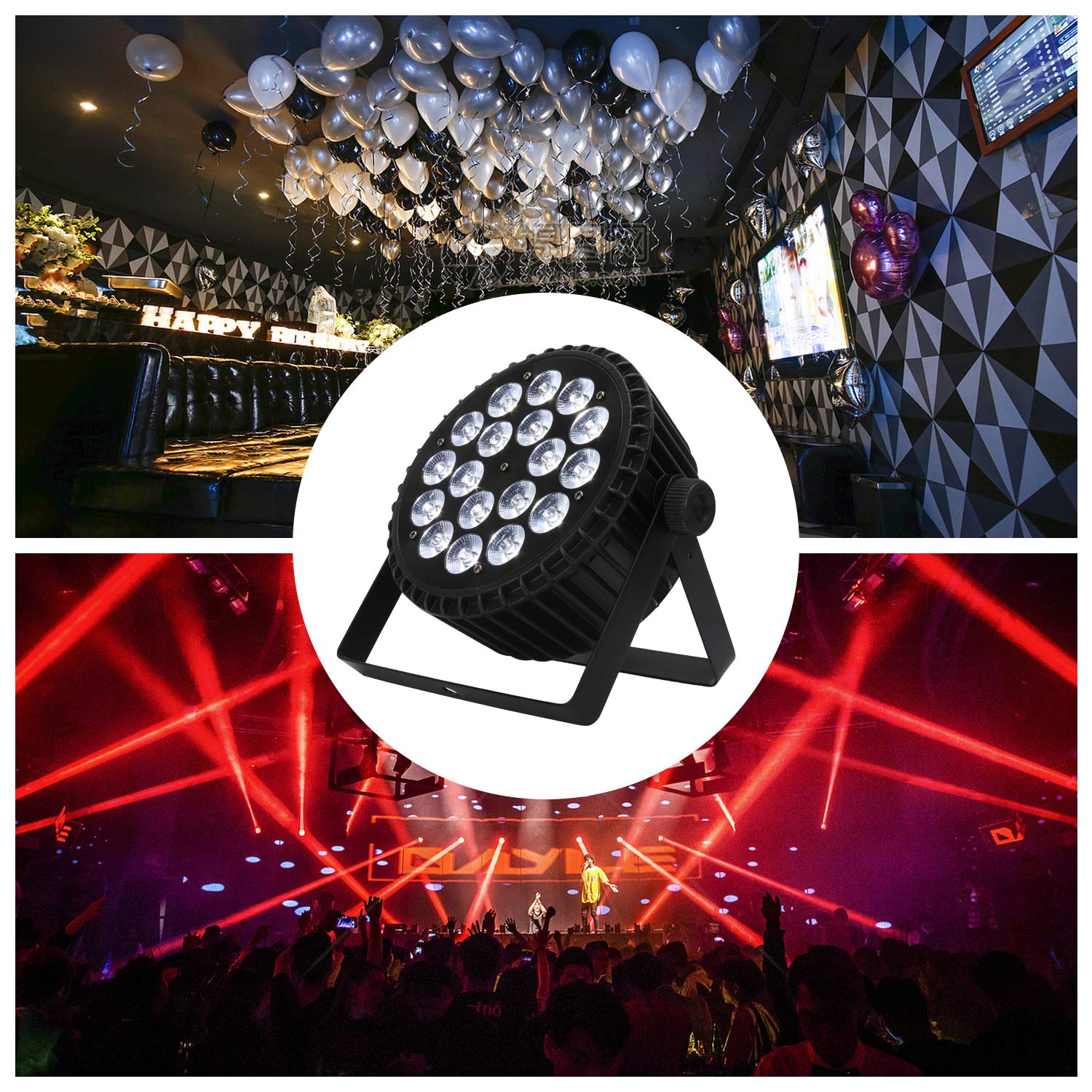SHEHDS Par Can Lights LED 18x12W Stage Lights RGBW 4in1 Wash/Strobe Effect DJ Lights DMX512 Uplights Aluminum Shell with Sound A