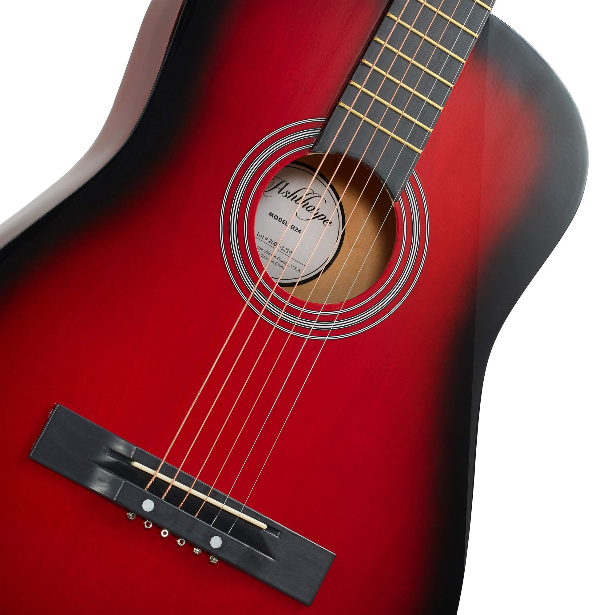 Ashthorpe 38-inch Beginner Acoustic Guitar Package (Red), Basic Starter Kit w/Gig Bag, Strings, Strap, Tuner, Pitch Pipe, Picks