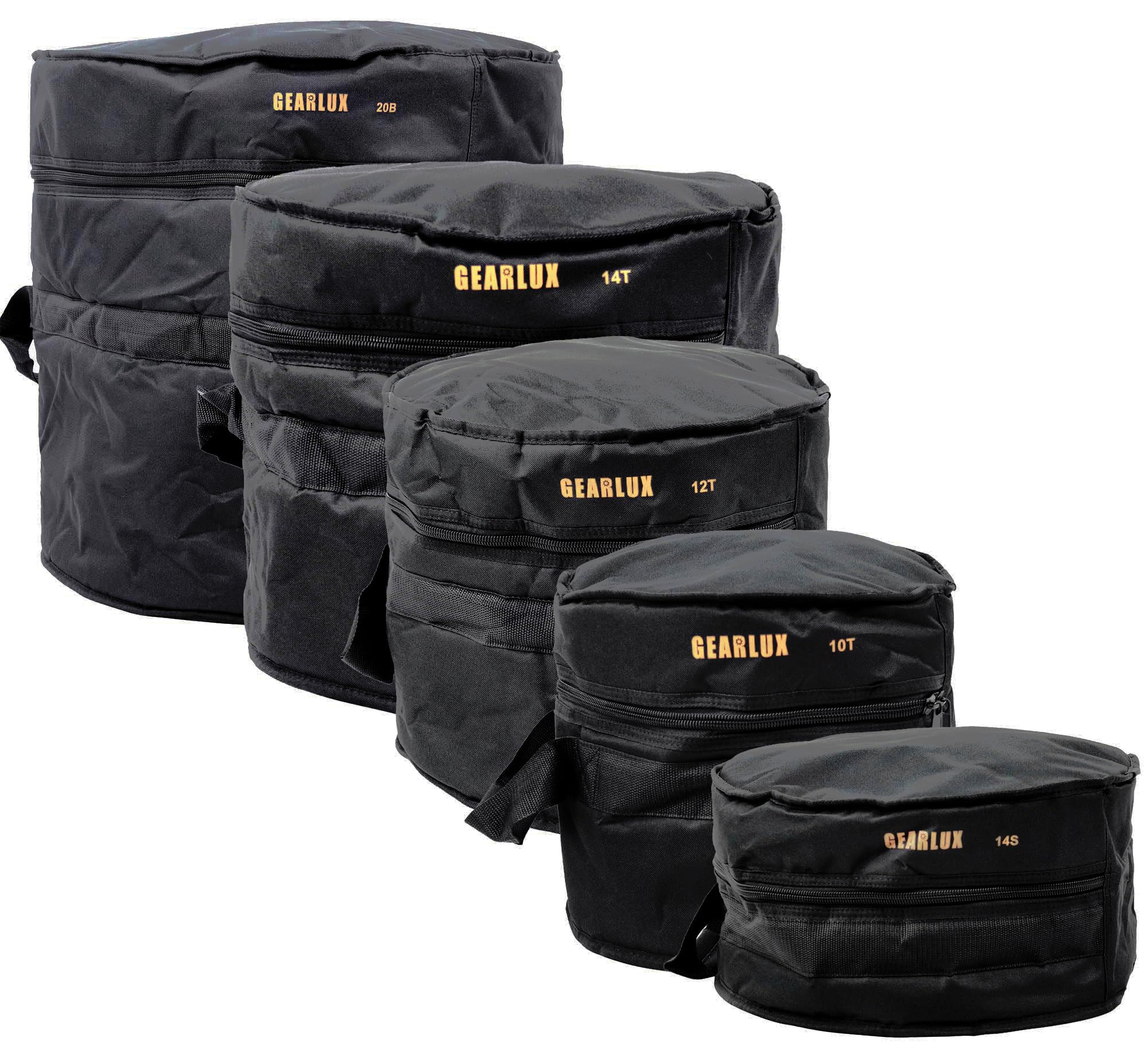 Gearlux 5-Piece Drum Bag Set with 10mm Padding for 10 Tom, 12 Tom, 14 Tom, 14 Snare, and 20 Bass Drum