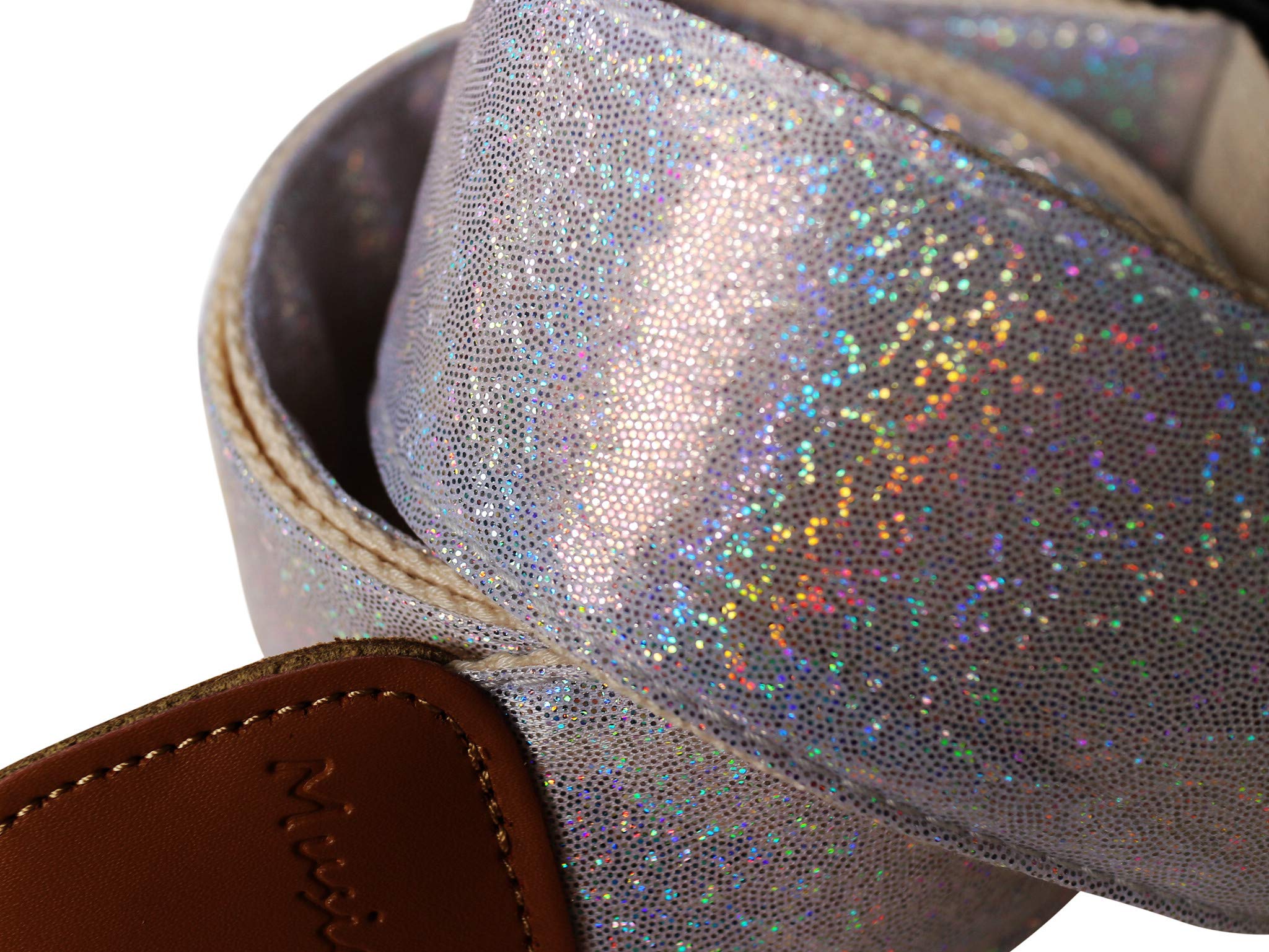 MUSIC FIRST Original Design Metallic Sparkle Delux Shining Guitar Strap, Ukulele Strap, Mandolin Strap, Stage Strap. (White)