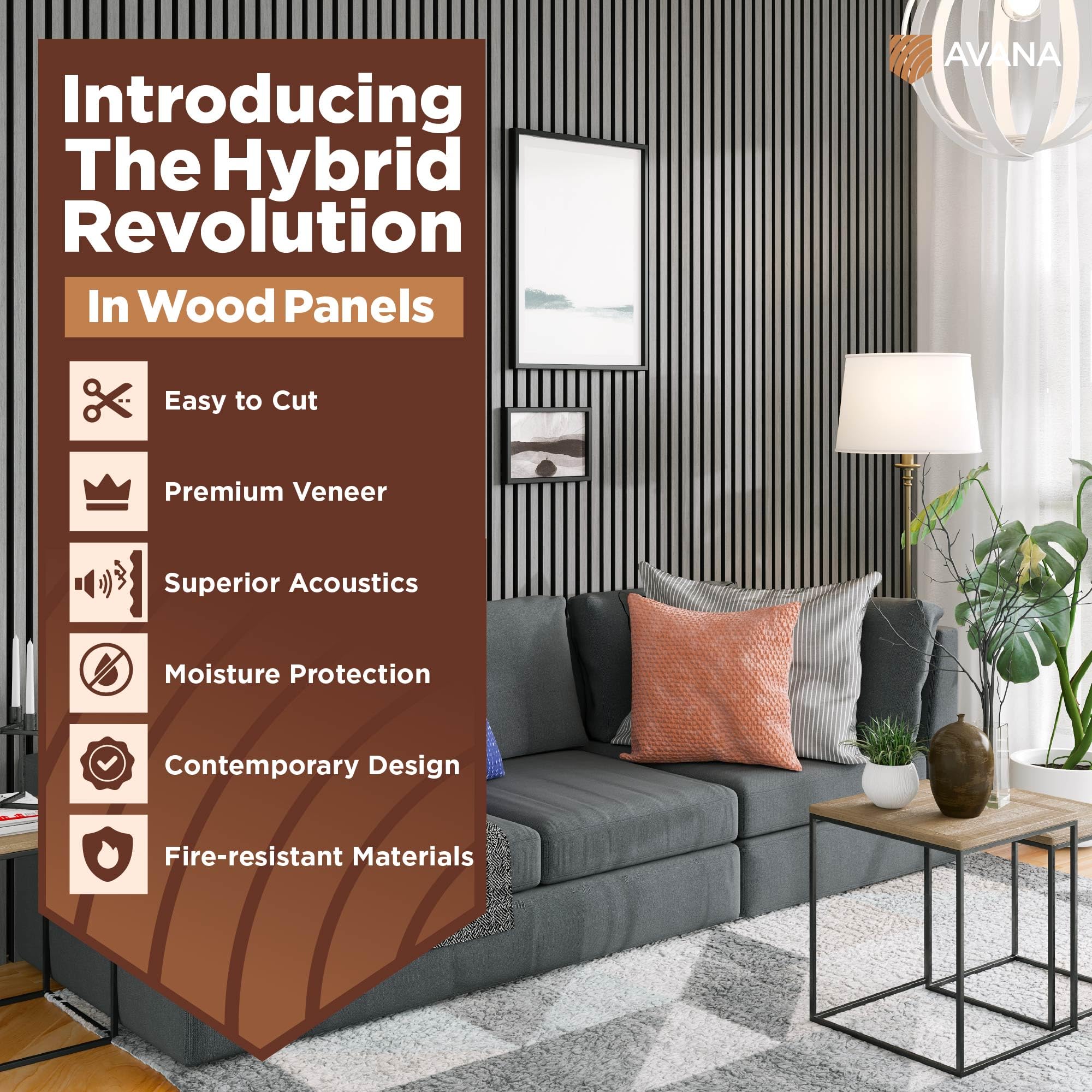 Avana Modern Acoustic Wood Wall Panels - 94.4 X 12.59 Inch Gray Oak Acoustic Panels 1 PC - Wall Panels For Interior Wall Decor F