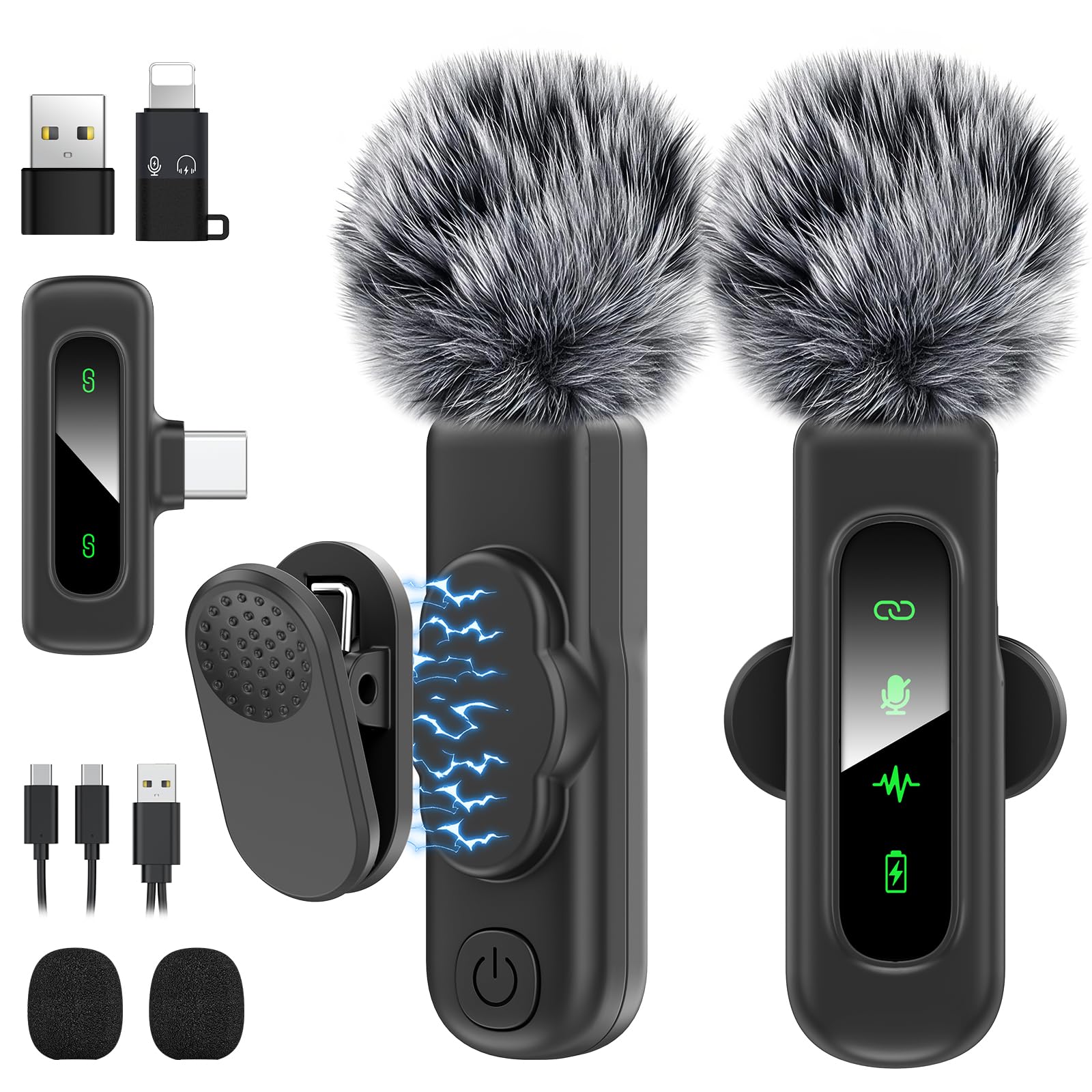 HEHOTTC USB C Mini Wireless Lavalier Microphone for iPhone/Android,Lapel Mic with Magnetic Clip-on for Record Video,Lav Mic with