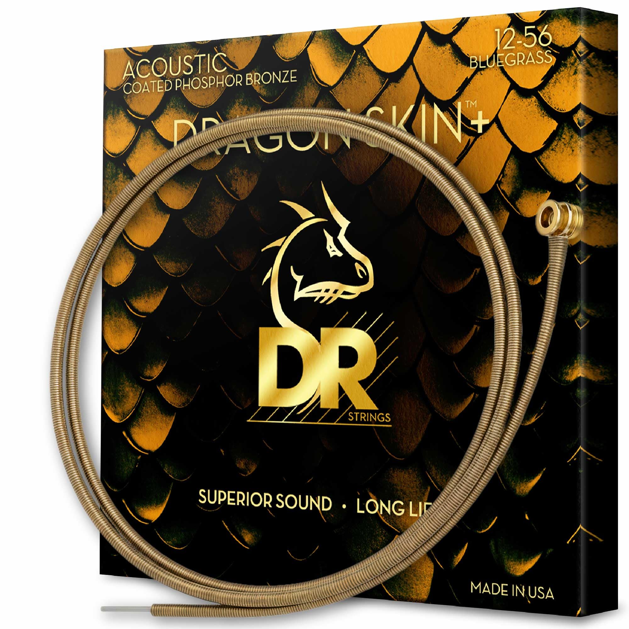 DR Strings Dragon Skin+ Phosphor Bronze Coated Acoustic Guitar Strings - .012-.056 Bluegrass