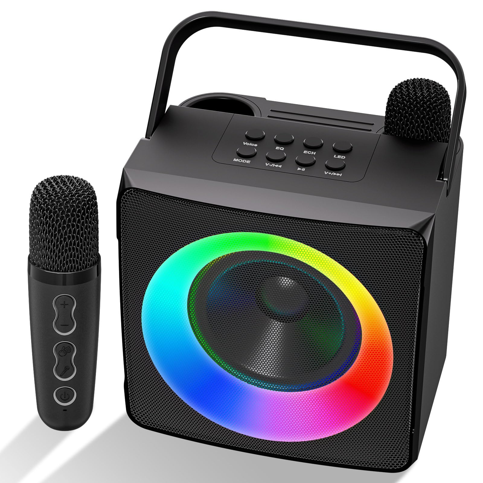Verkstar Karaoke Machine, Portable Karaoke Speaker with 2 Wireless Microphones Storage Hole, Bluetooth PA System for Adults Kids