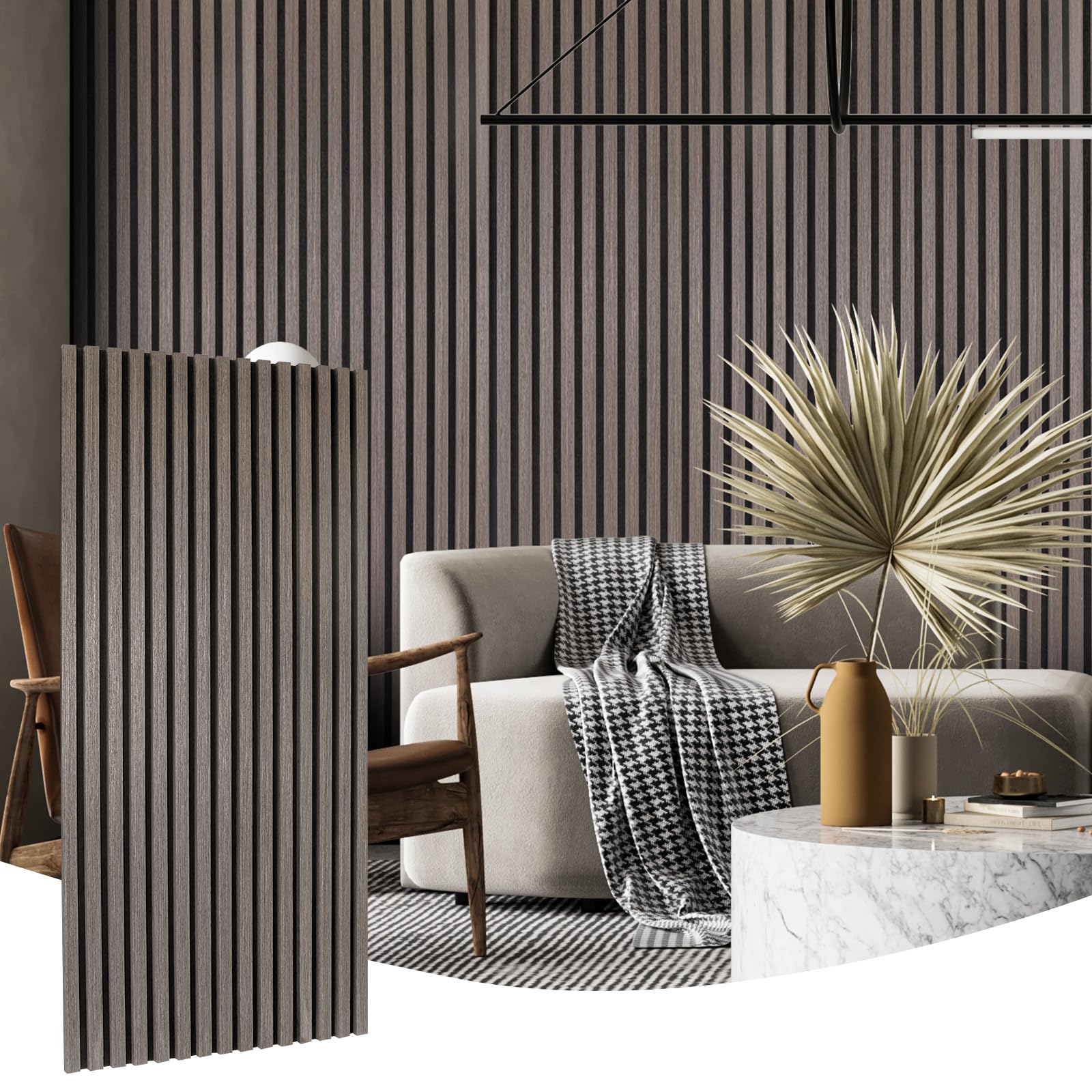 Yun-aeon Dark Walnut 2 Pack Wood Slat Acoustic Panels 47.2 x 23.6 Inch 3D Fluted Design for Sound Absorbing Wall and Ceiling Noi