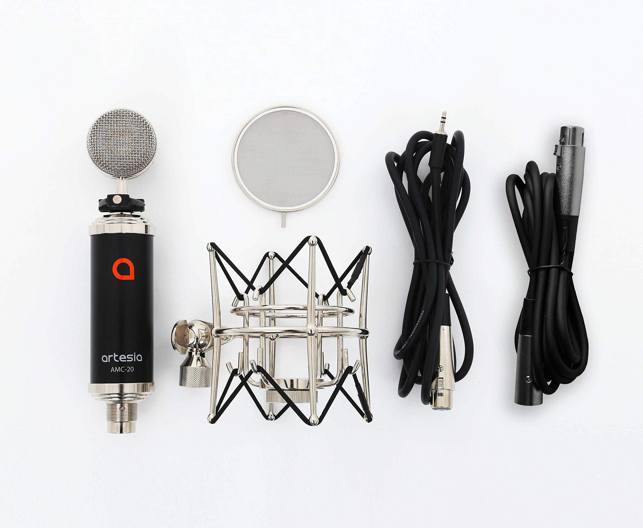 Artesia AMC-20 Studio Large-Diaphragm Condenser Microphone + Shock Mount + Pop Filter & 8' XLR Cable