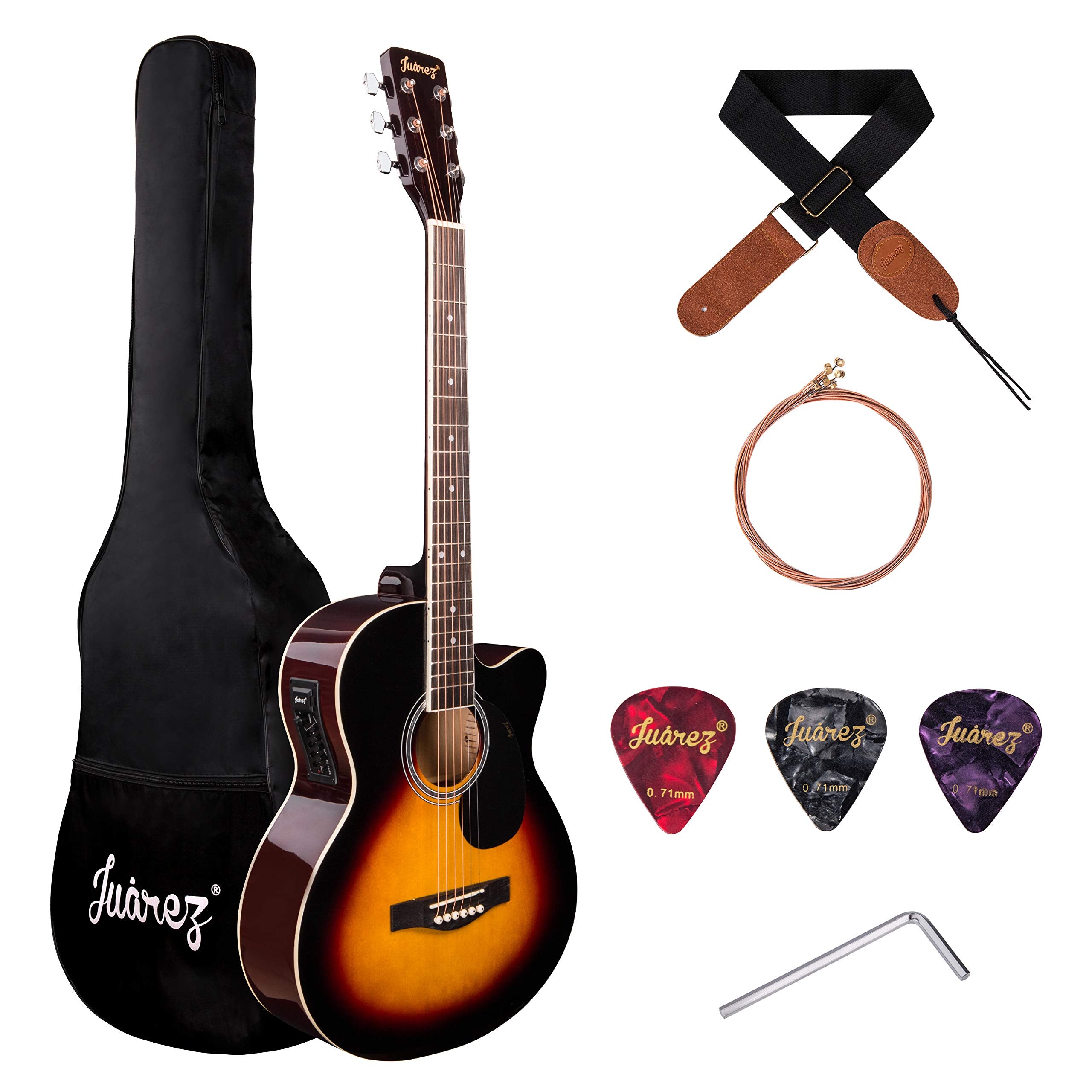 Juarez Arpeggio 99.06 Cm (39 Inch) Semi-Acoustic Guitar Kit, Jra39Sp-Q-3Ts Spruce Top, Rosewood Fretboard & Bridge, Truss Rod, 4