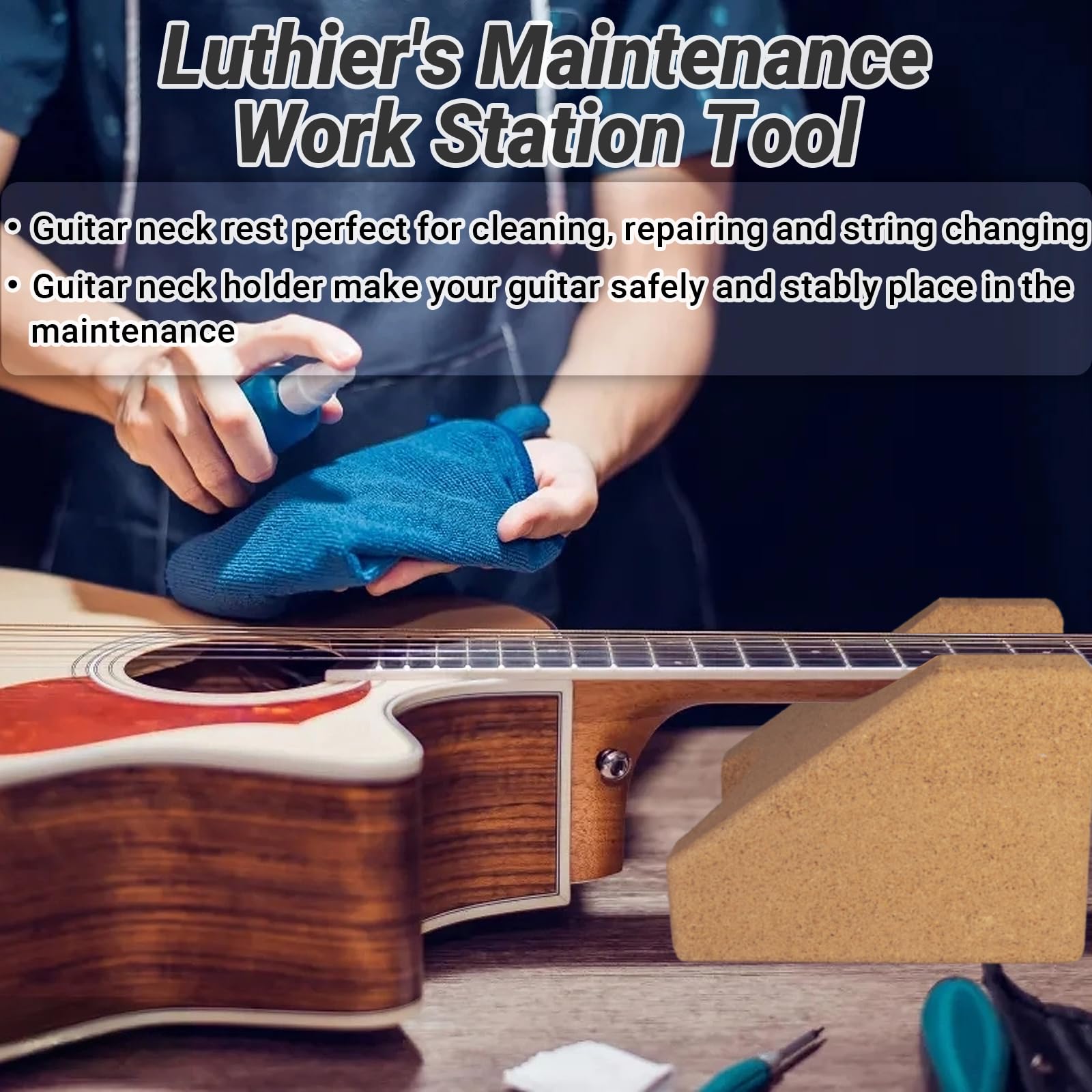 Guitar Neck Rest, Natural Cork Guitar Neck Support Pillow Cradle Holder, String Instrument Luthier Tool for String Changing, Rep