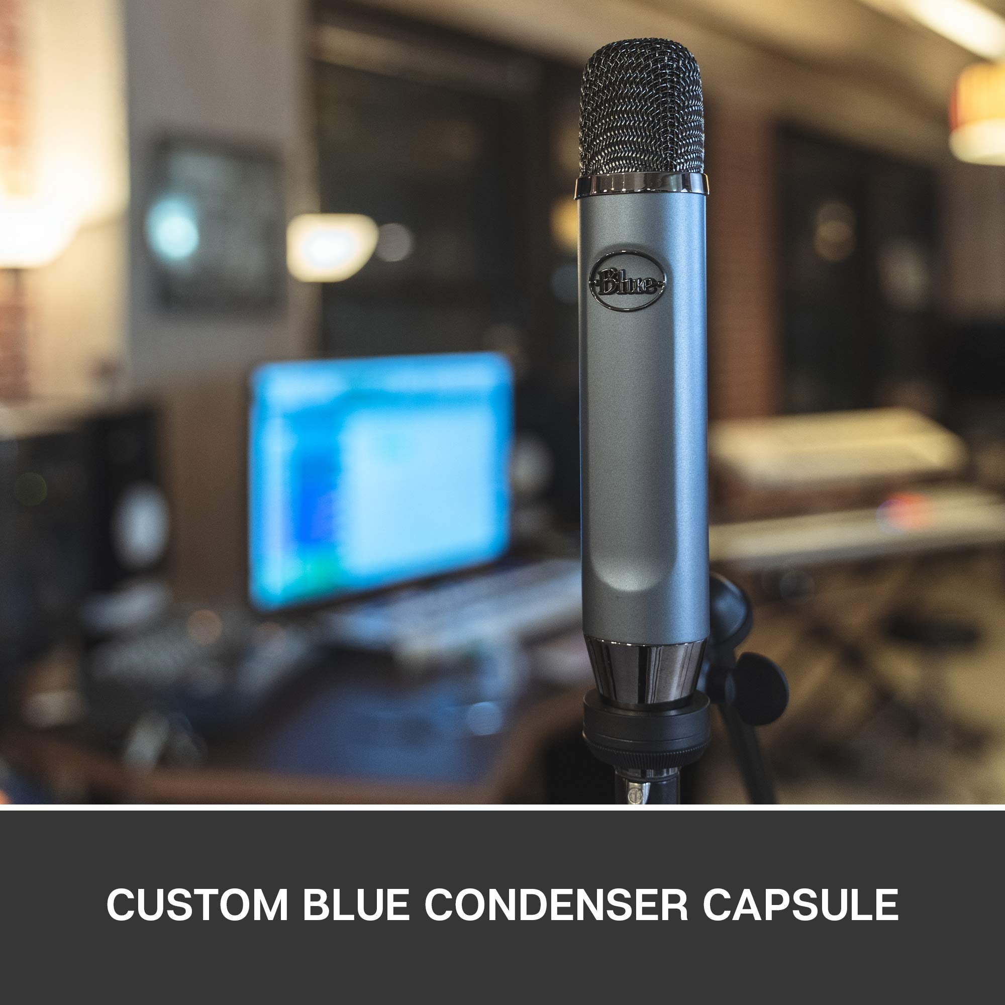 Blue Ember XLR Condenser Mic for Recording and Streaming, Custom Cardioid Capsule and Mic Stand Mount, Gray