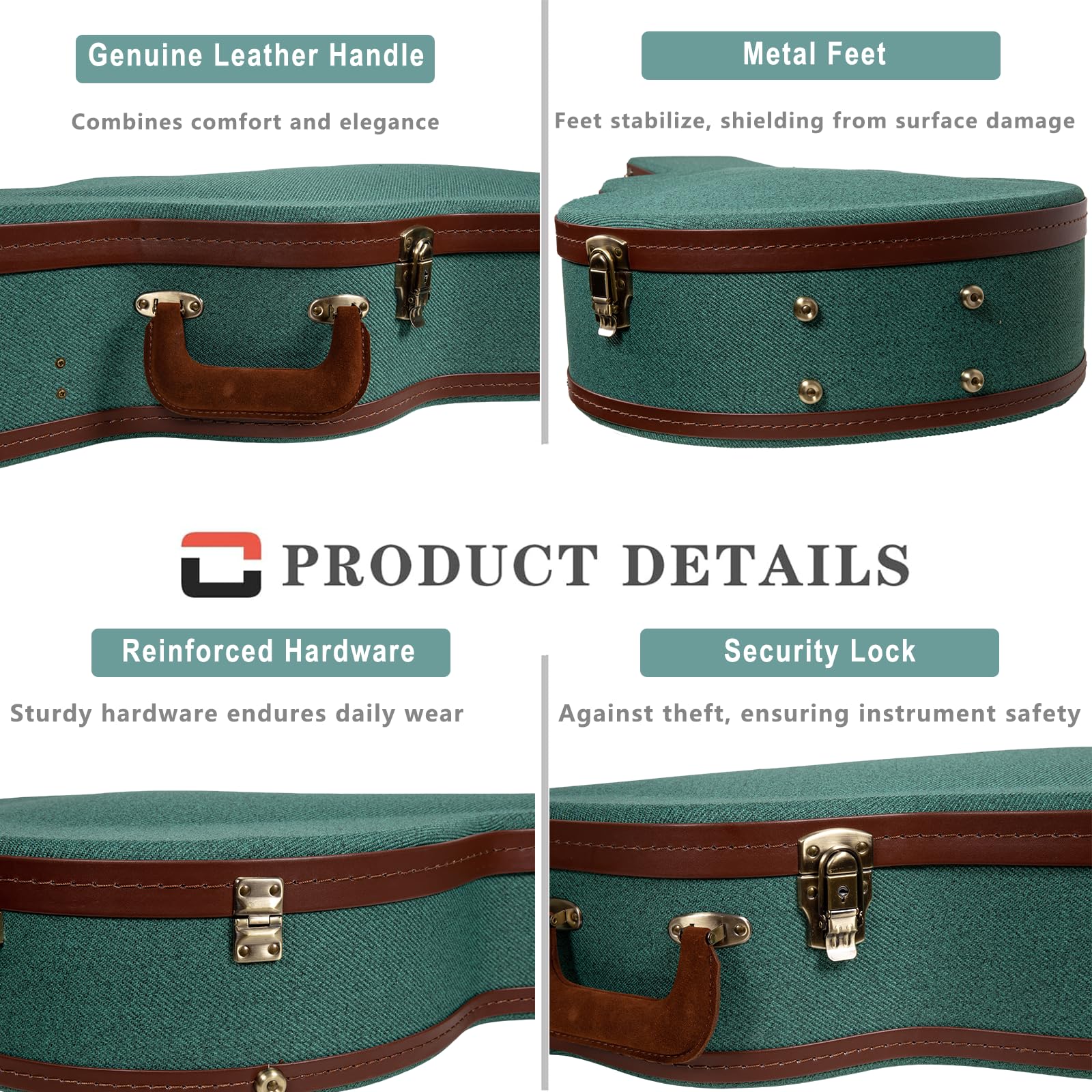 Crossrock Master Series Classical Guitar Case for 4/4 Nylon String | Malachite Blue Eco Tweed Fabric, Re-Engineered Shell, Leath