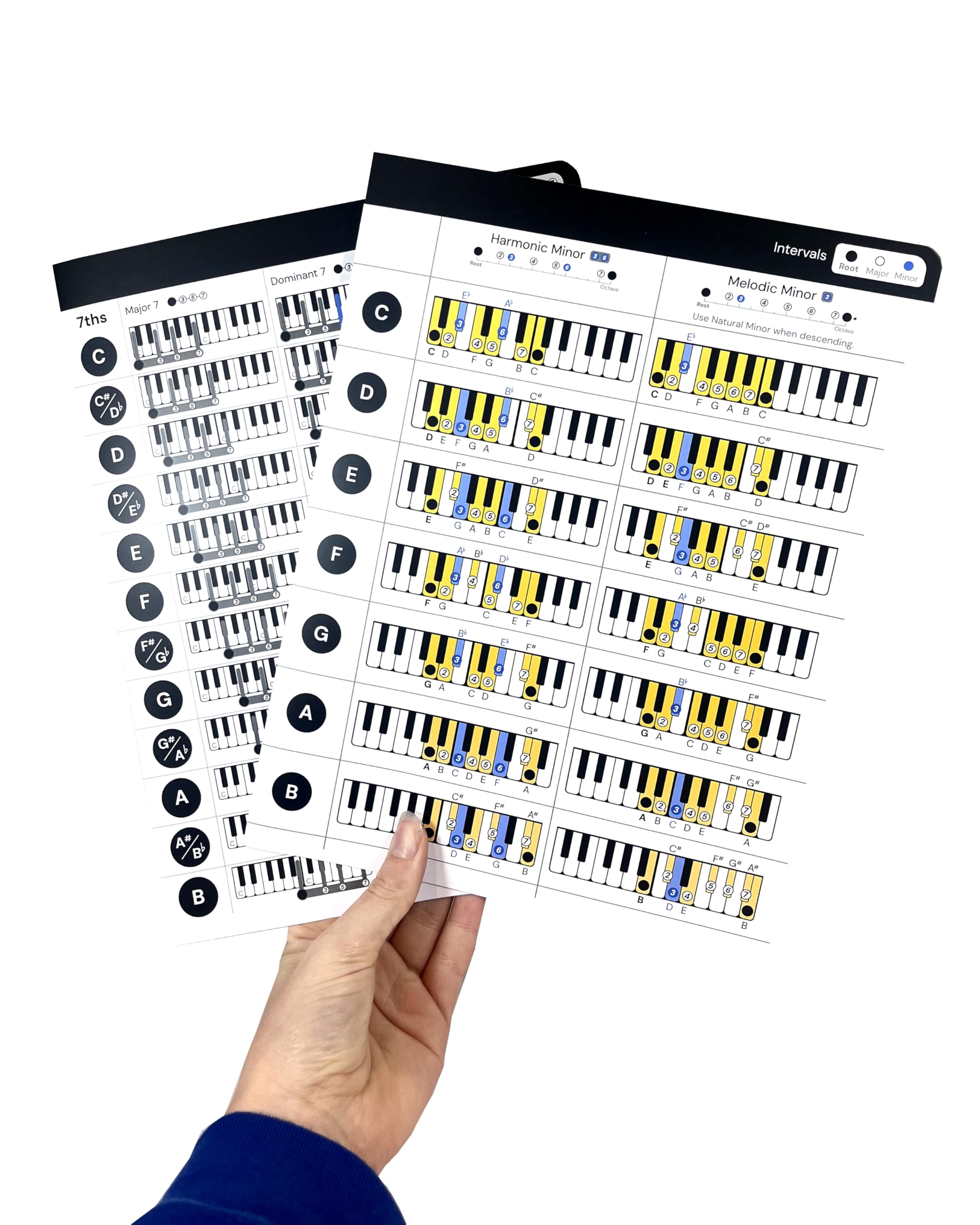 Piano Chords and Scales Chart | Keyboard Cheat Sheets Fit in Music Folder - Letter Sized - 2 Pack Bundle Chords, Keys, Major Sca