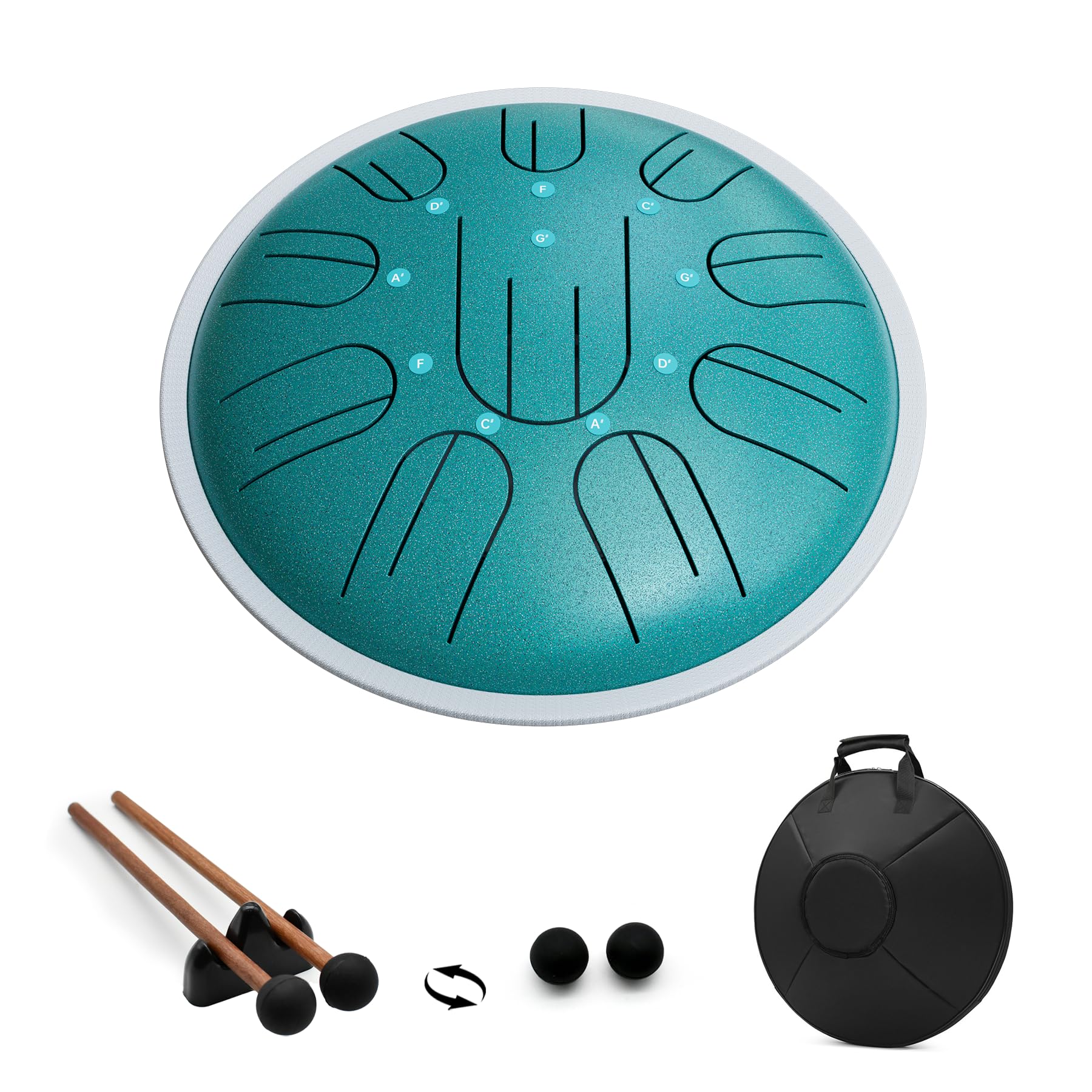 Steel Tongue Drum, 10 Inch 10 Notes Steel Hanpan Tongue Drum, G Major Tongue Drum, Steel Handpan Drums Mallets and Carry Bag, Ma
