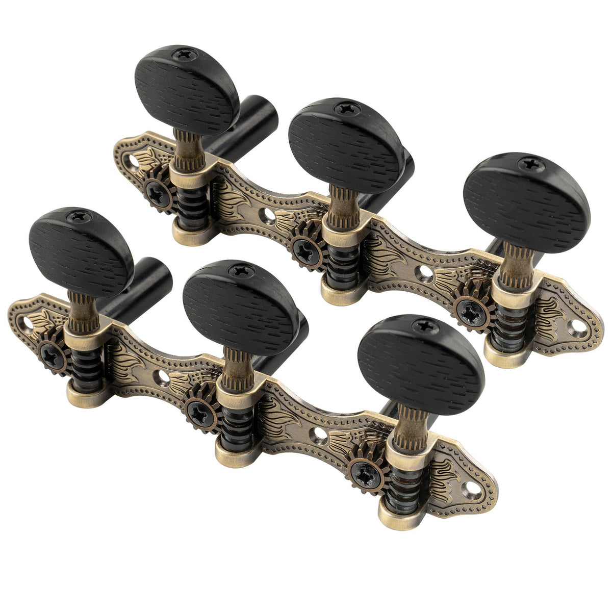 Musiclily Pro Set Of 2 X 3 On A Plate Baker Style Classical Guitar Machine Heads Tuning Pegs Keys Tuners, Antique Brass