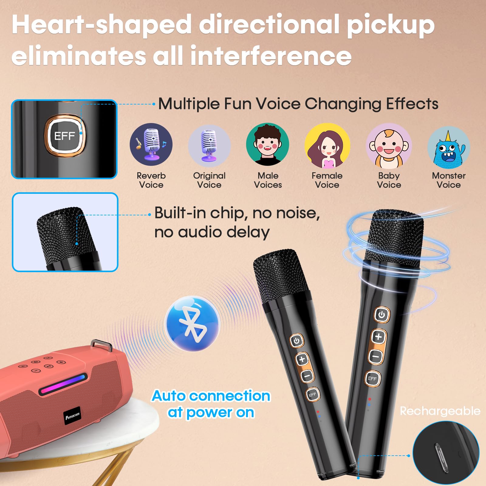 Portable Karaoke Machine for Karaoke Fan - 60W Powerful Bluetooth Speaker with Two Wireless Microphones for Outdoor & Family Fes