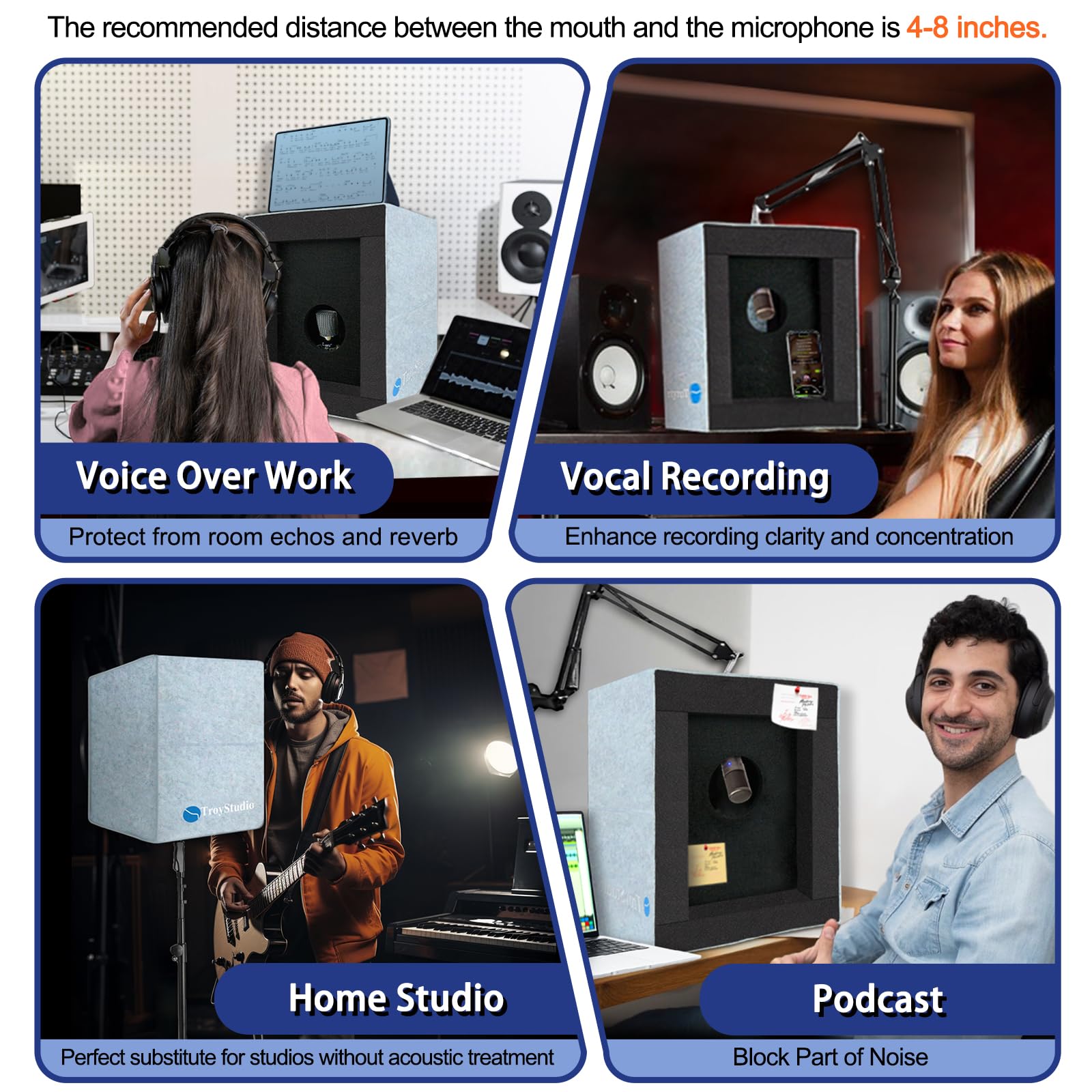 TroyStudio Enclosed Vocal Booth, Portable Microphone Isolation Shield, Foldable Reflection Filter with Acoustic Foam & Panels, R