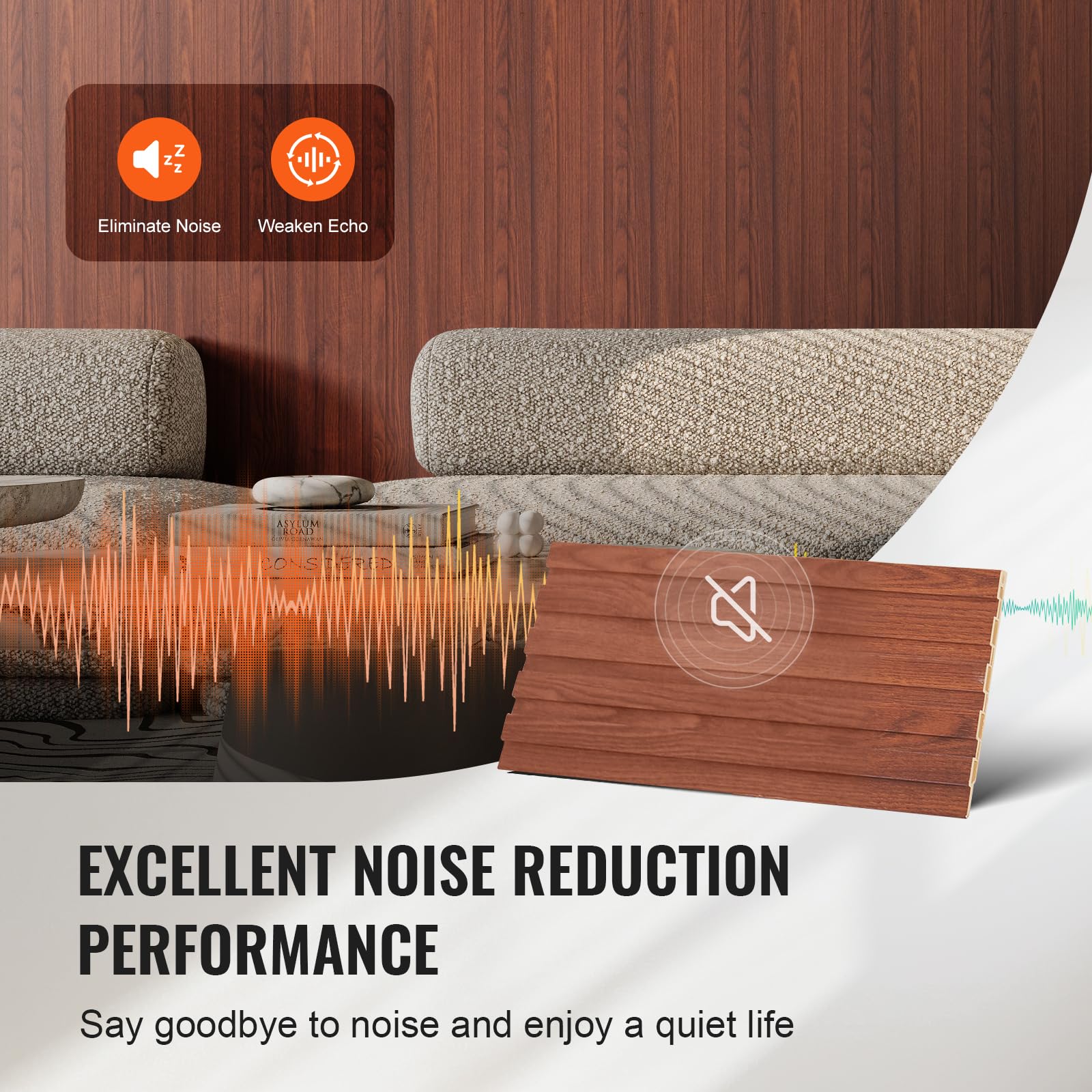 VEVOR Wood Slat Acoustic Panels, 8 PCS 96 x 6 inch, WPC Accent Wooden Wall Panels for Modern Interior, Faux Wood Wall Board for