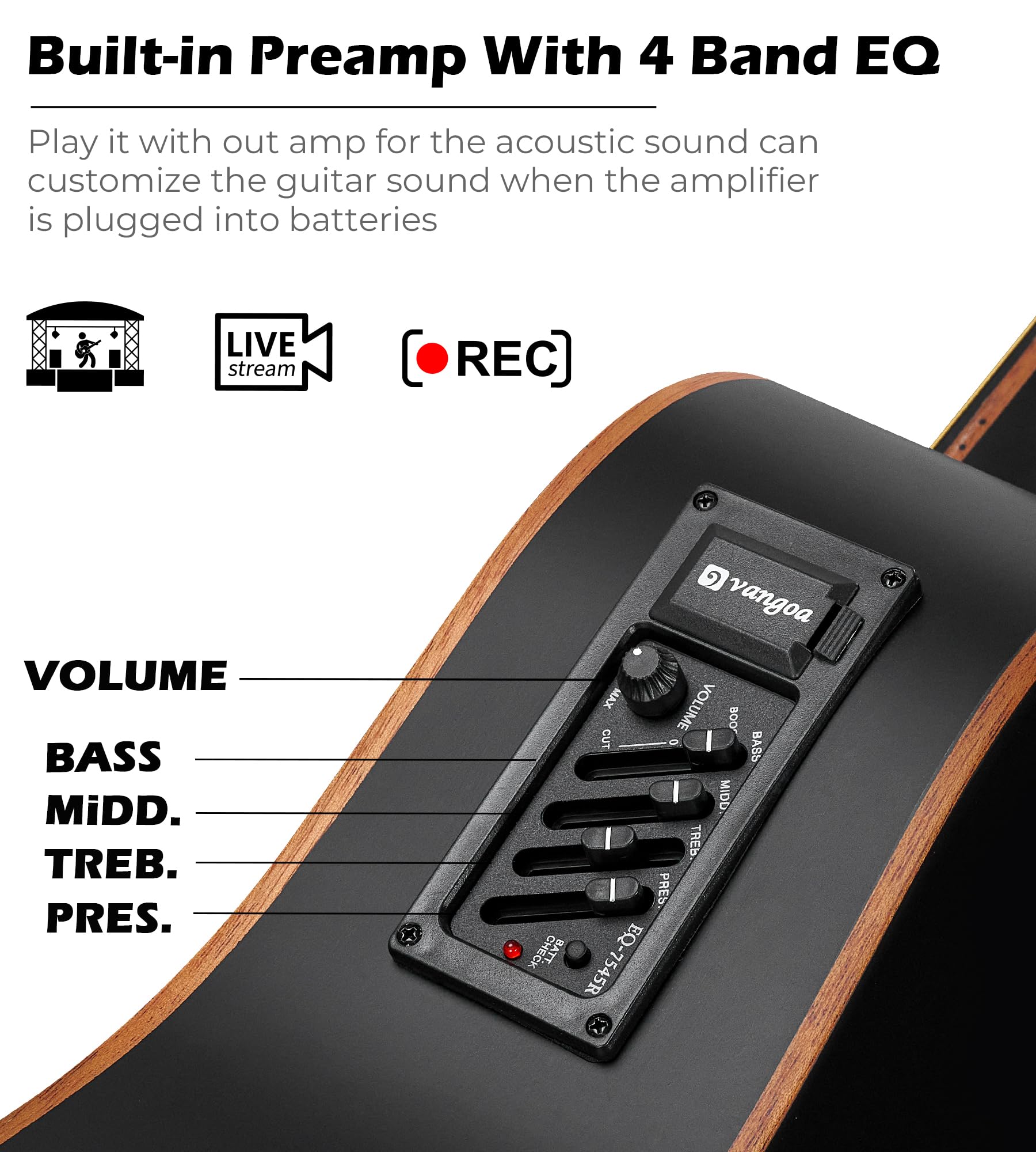 Vangoa Electric Acoustic Guitar Full Size Cutaway Acoustic Guitar Bundle Guitarra Acustica with Pickup for Adults Teens Beginner